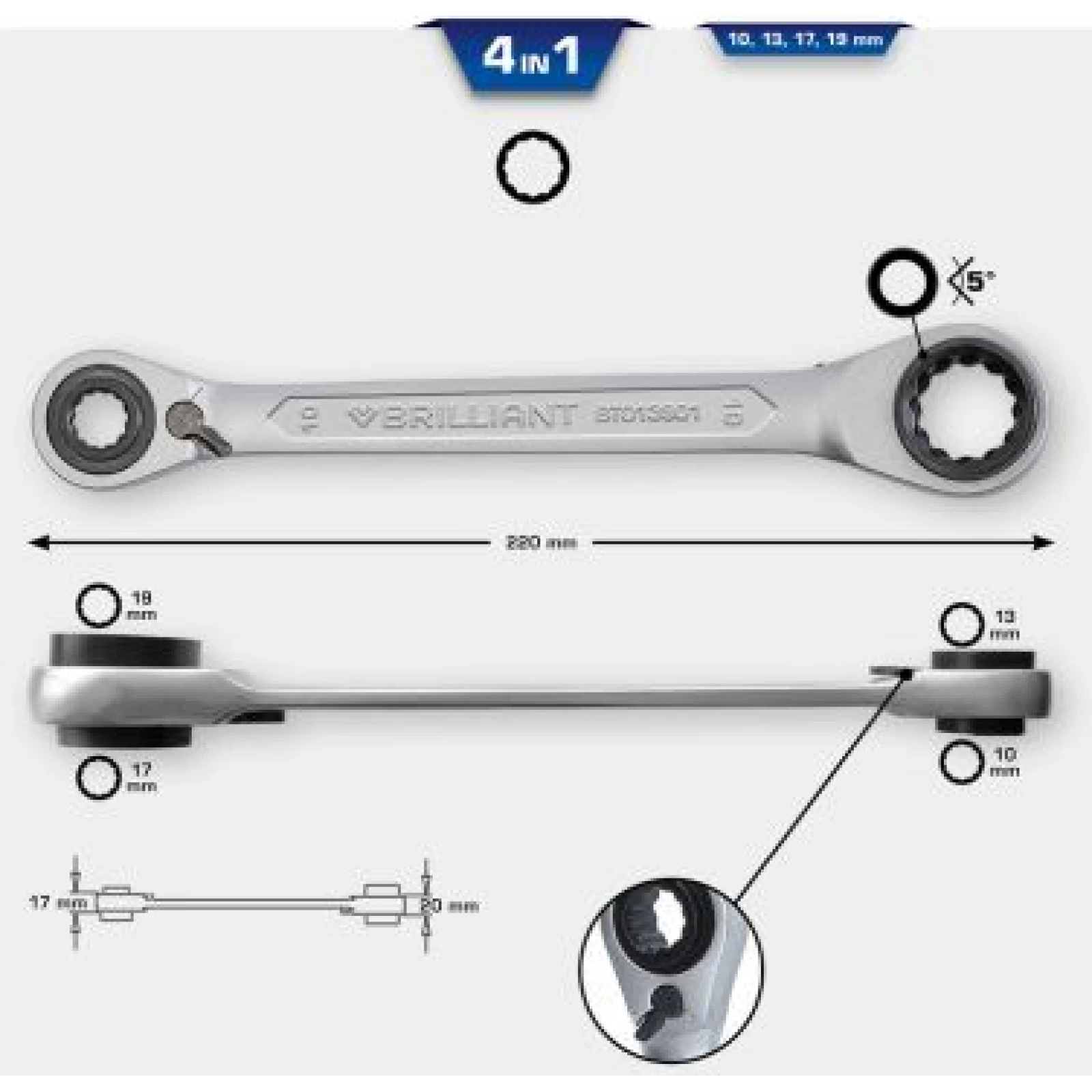 KS TOOLS Ratschen-Doppelringschlüssel BT013901