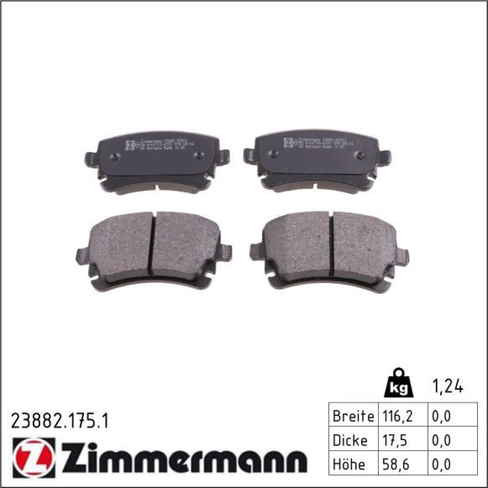 ZIMMERMANN Bremsbelagsatz, Scheibenbremse 23882.175.1