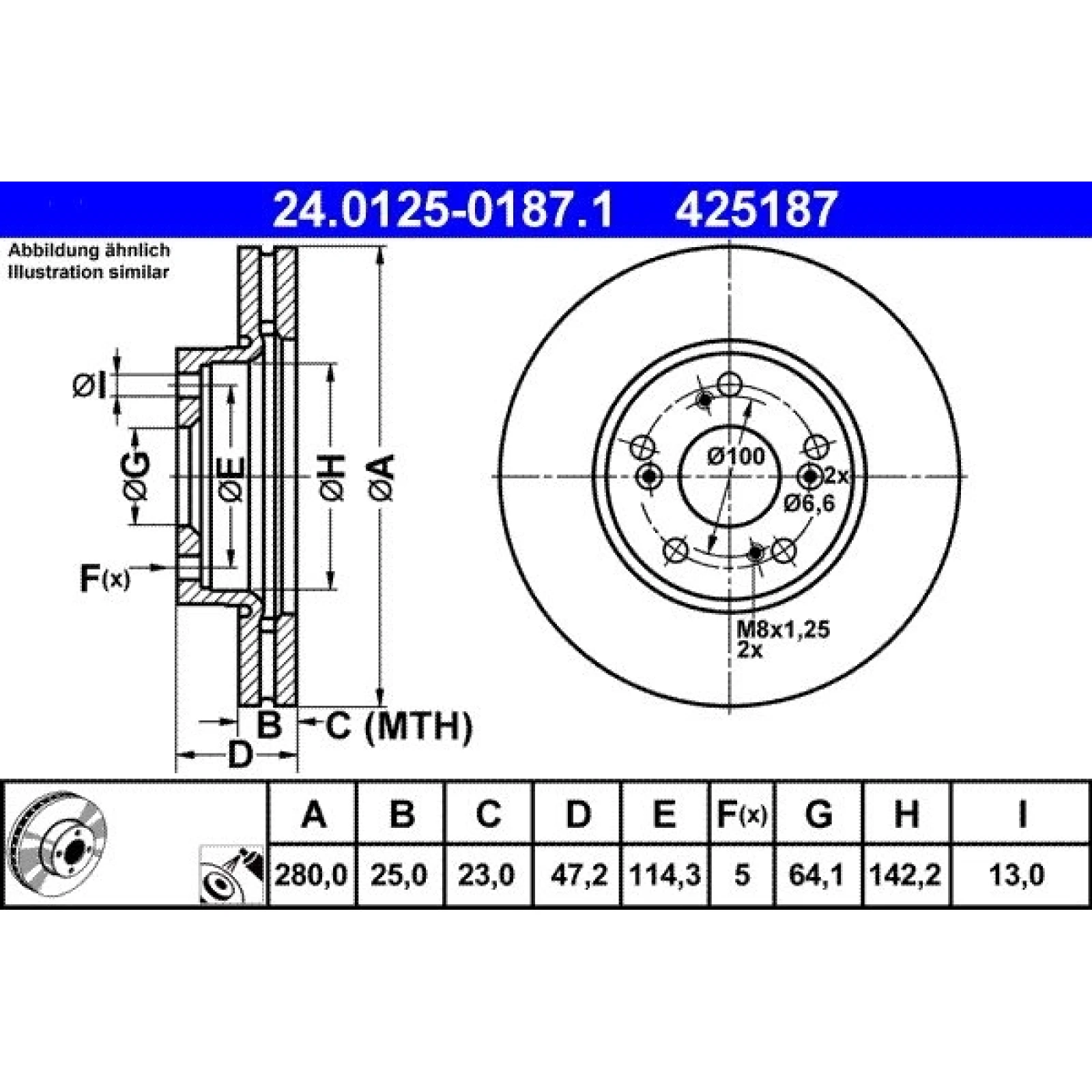 Bremsscheibe Honda P. Accord 2.0-2.4 03-08 24.0125-0187.1