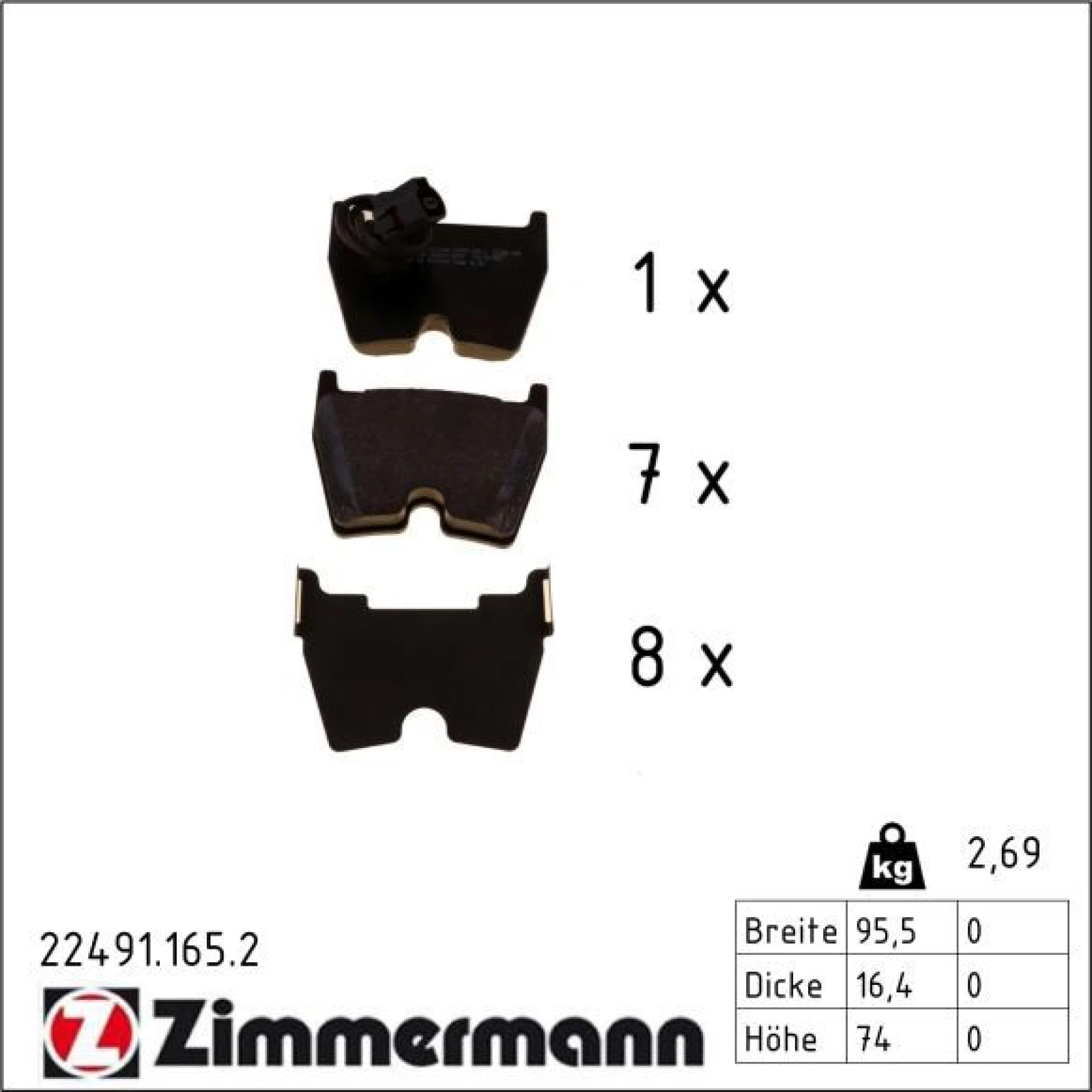 ZIMMERMANN Bremsbeläge 22491.165.2