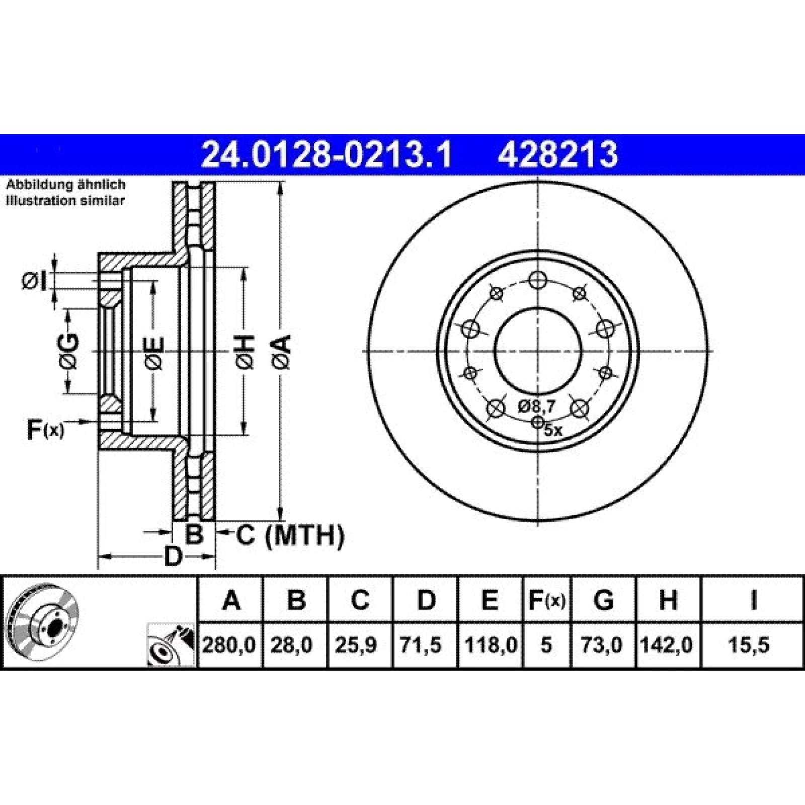 Bremsscheibe Fiat P. Ducato 06- 1600Kg 24.0128-0213.1