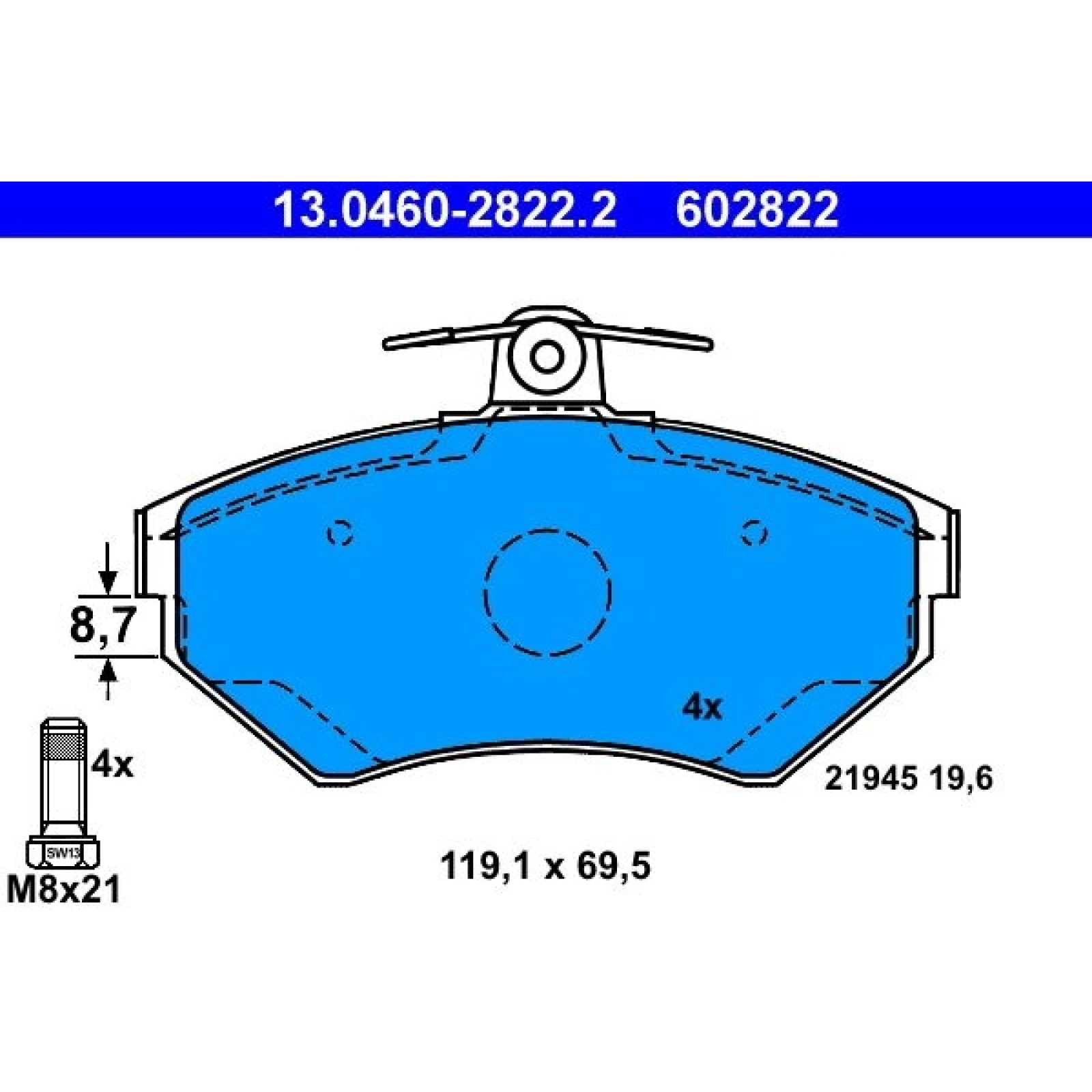 Bremsbelagsatz Vw S. A4/Passat 96- Ohne Sensor 13.0460-2822.2