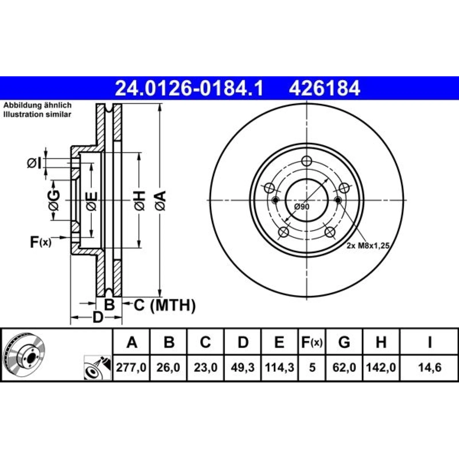 ATE Bremsscheibe Toyota Vorderachse Auris/Corolla 1.2-1.8 12 24.0126-0184.1