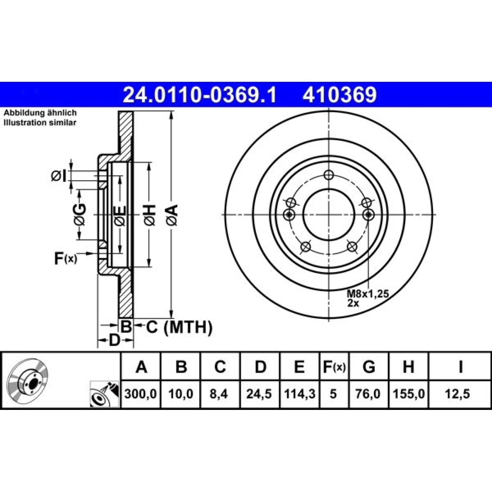 ATE Bremsscheibe Hyundai Hinterachse I40 1.6-2.0 Gdi 11 24.0110-0369.1