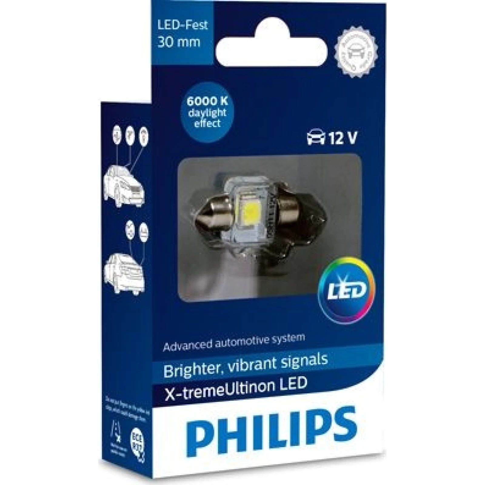 Philips C5W LED Festoon 12V 1W 14x30mm 6000K X-treme Vision 1 St 129416000KX1