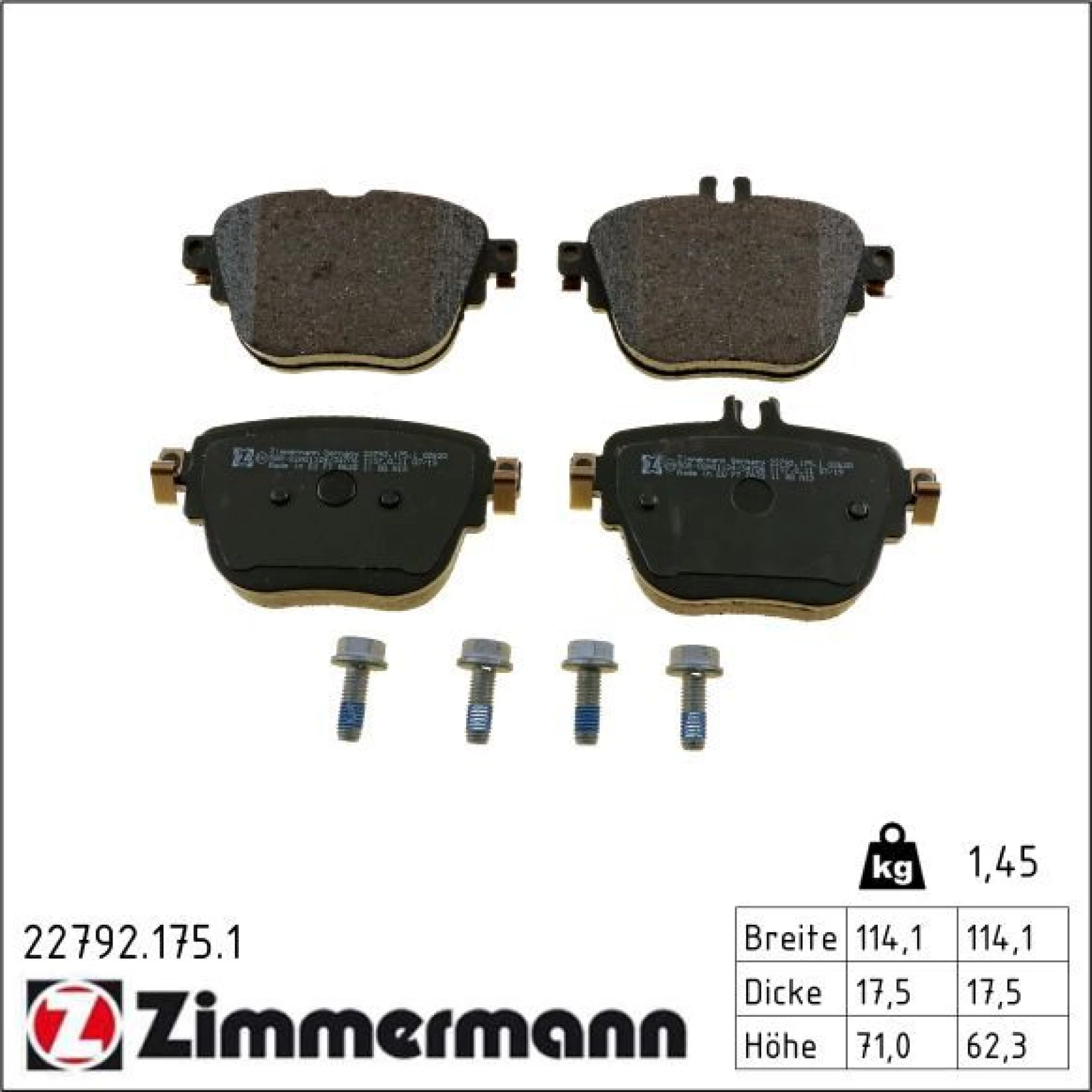 ZIMMERMANN Bremsbelagsatz, Scheibenbremse 22792.175.1