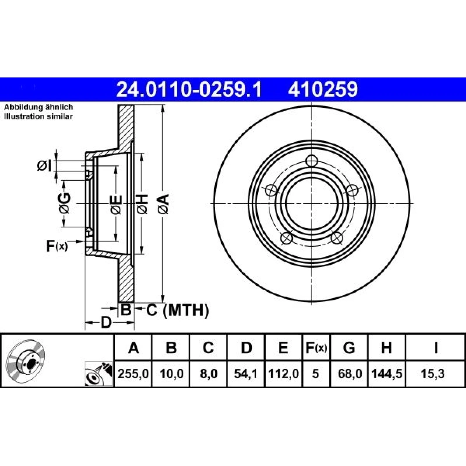 Bremsscheibe Audi T. A6 1.8-3.0 Quattro 97-05 24.0110-0259.1
