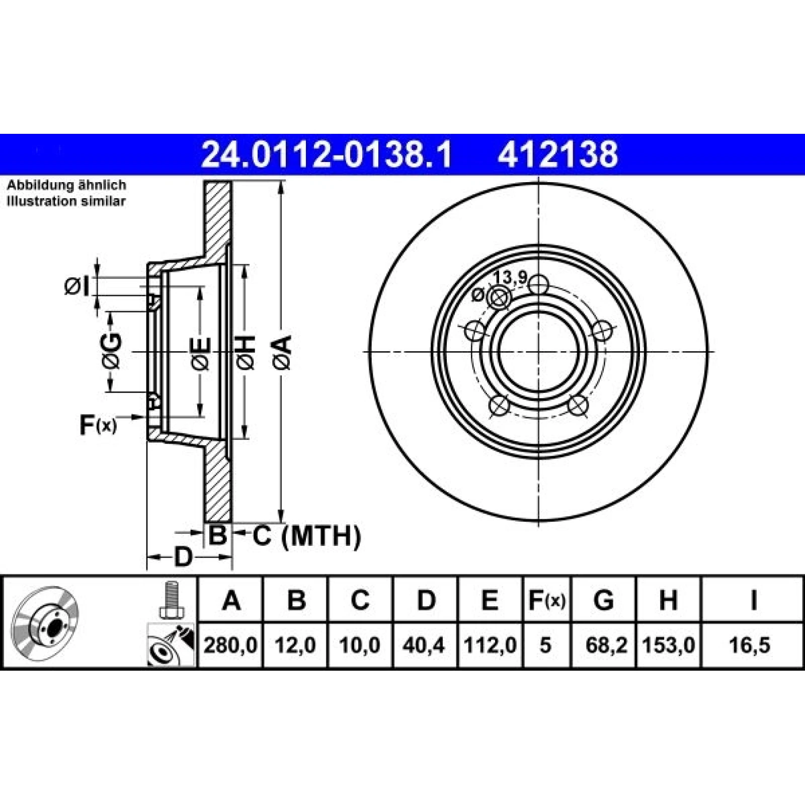 Bremsscheibe Vw T. T4 90-03 24.0112-0138.1