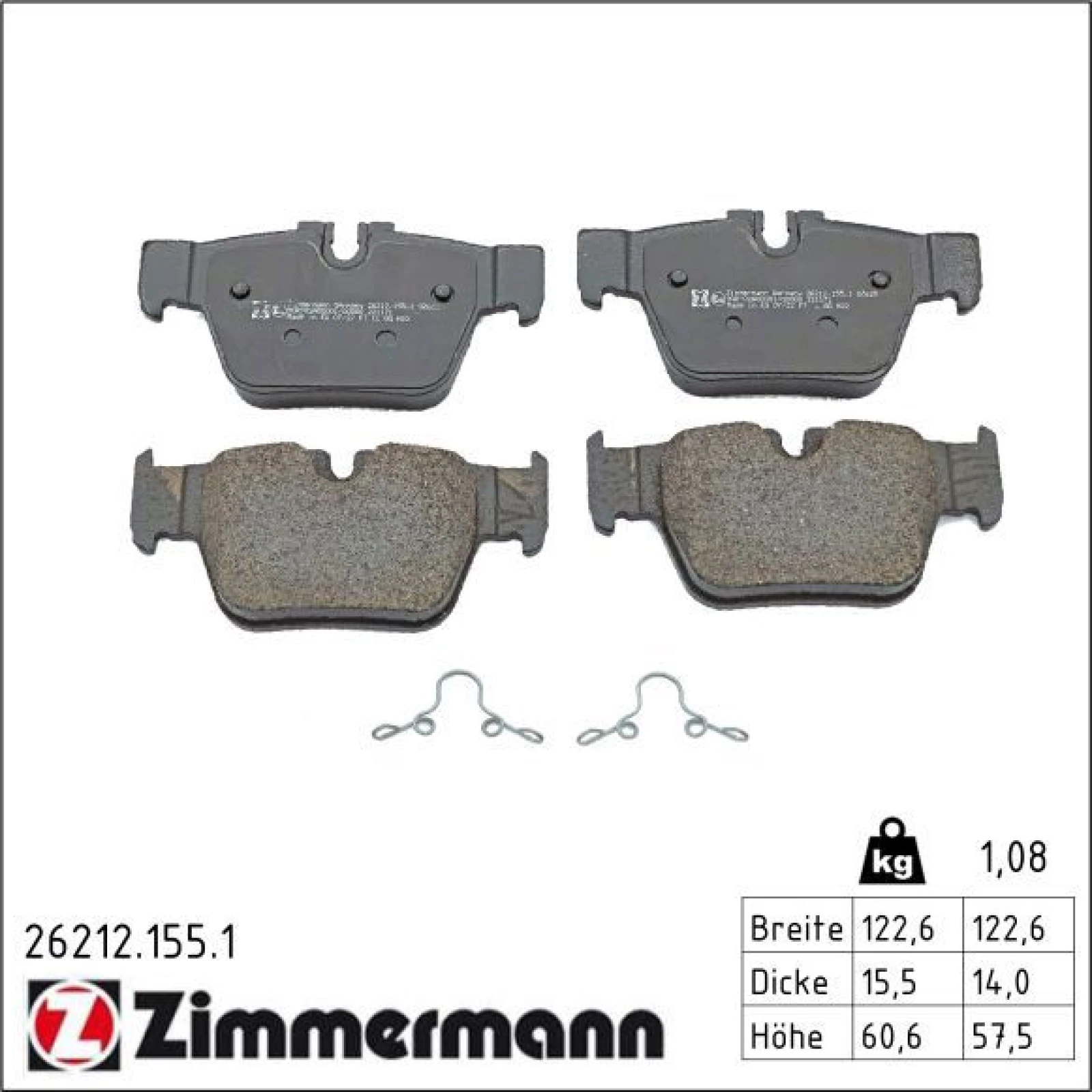 ZIMMERMANN Bremsbelagsatz, Scheibenbremse 26212.155.1