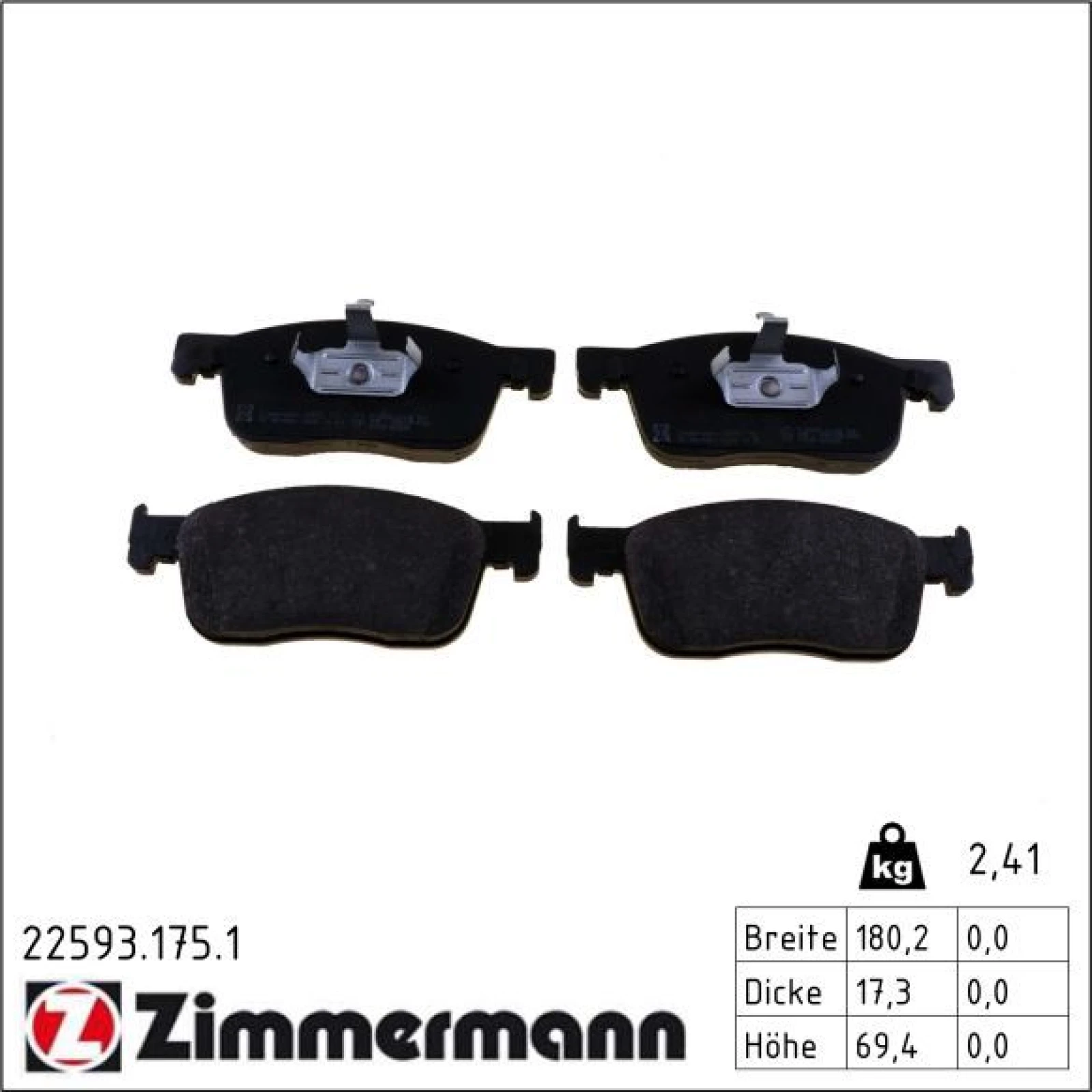 ZIMMERMANN Bremsbelagsatz, Scheibenbremse 22593.175.1