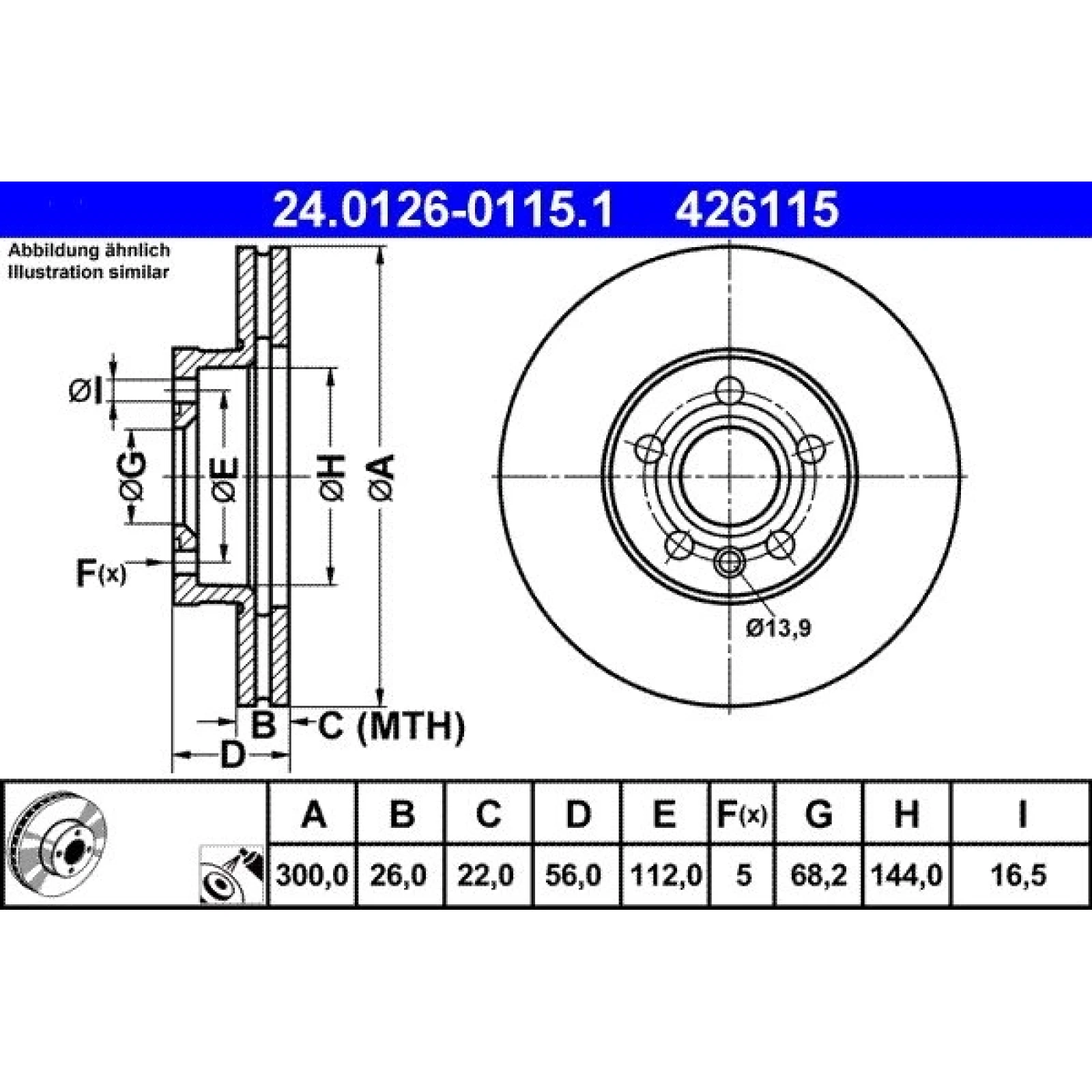 ATE Bremsscheibe VW Vorderachse T4 98 24.0126-0115.1