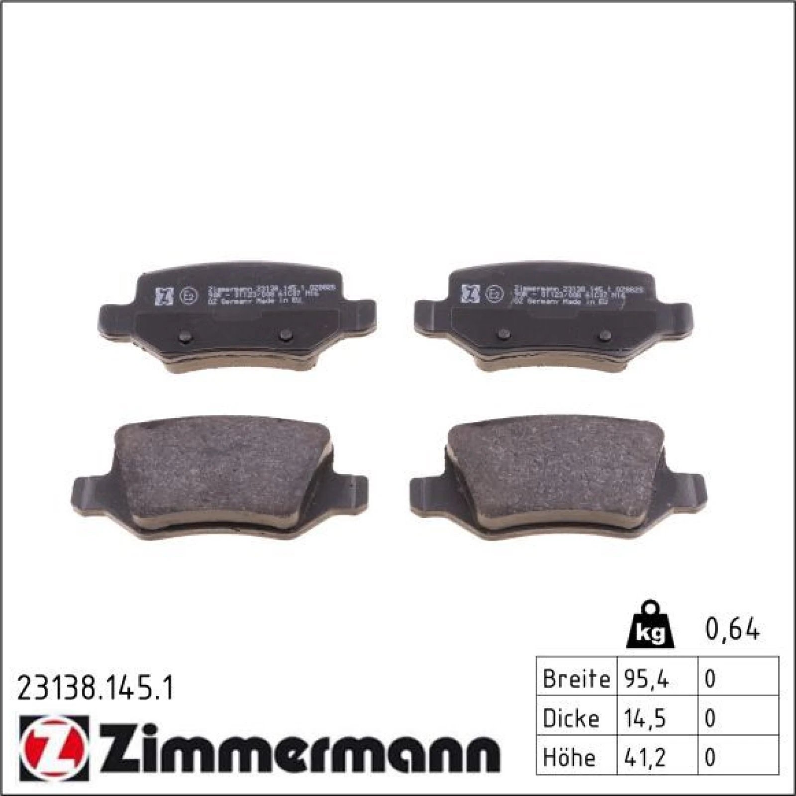 ZIMMERMANN Bremsbeläge 23138.145.1