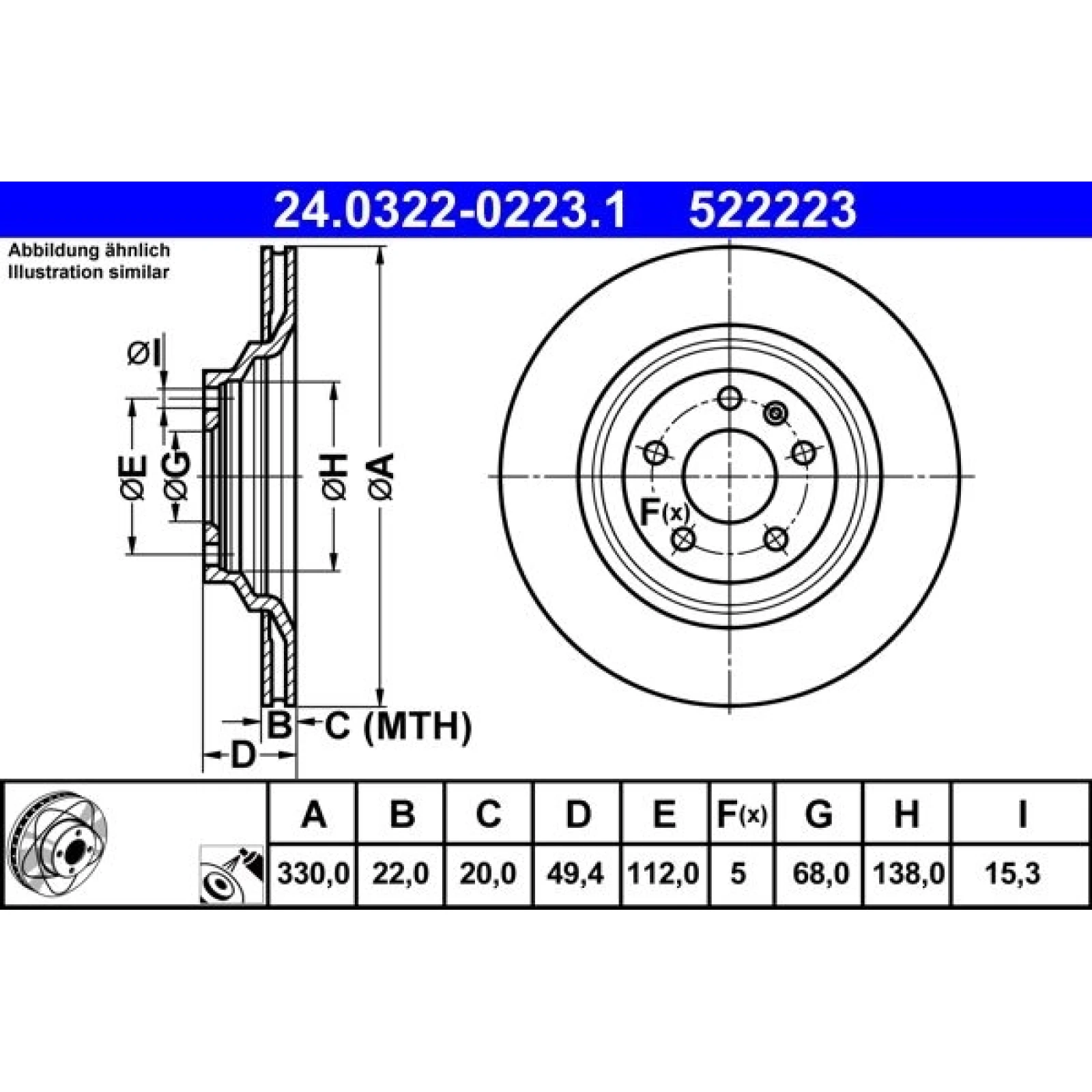 Bremsscheibe Audi T. A6 2.0-4.2 04-11 Power Disc 24.0322-0223.1