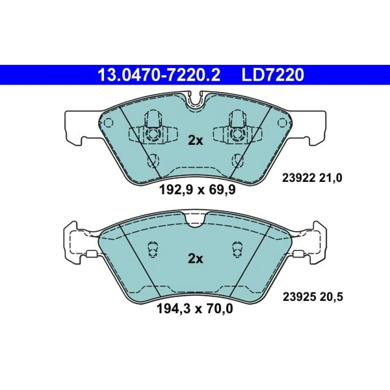 ATE Bremsbelagsatz Mercedes-Benz Vorderachse W211/W164/W251 3, 0-3, 5 4-Matic 05- Caremic 13.0470-7220.2