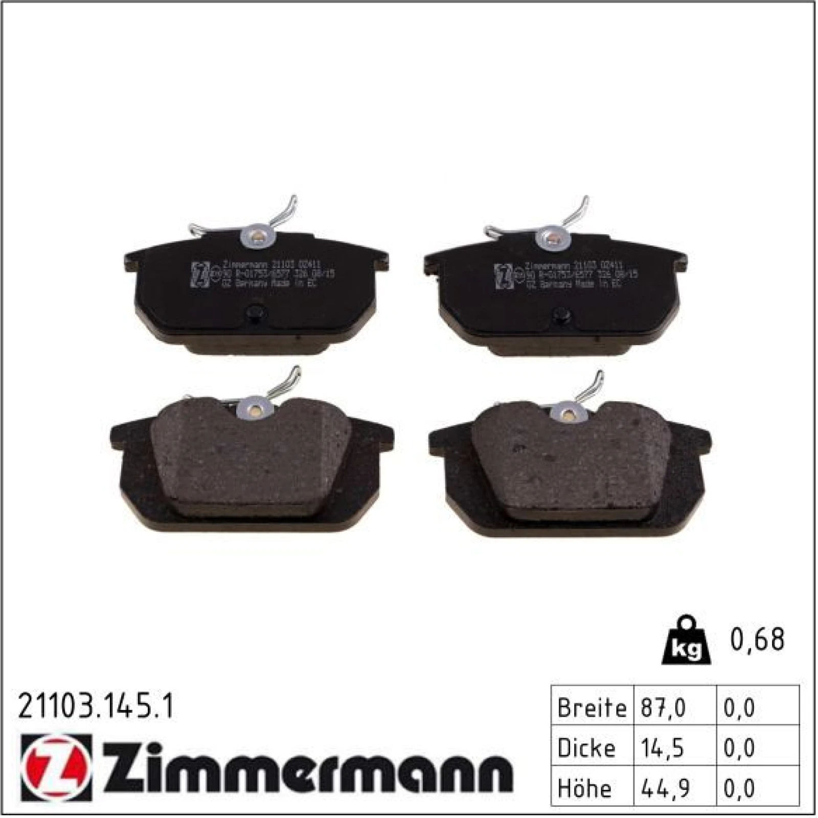 ZIMMERMANN Bremsbeläge 21103.145.1