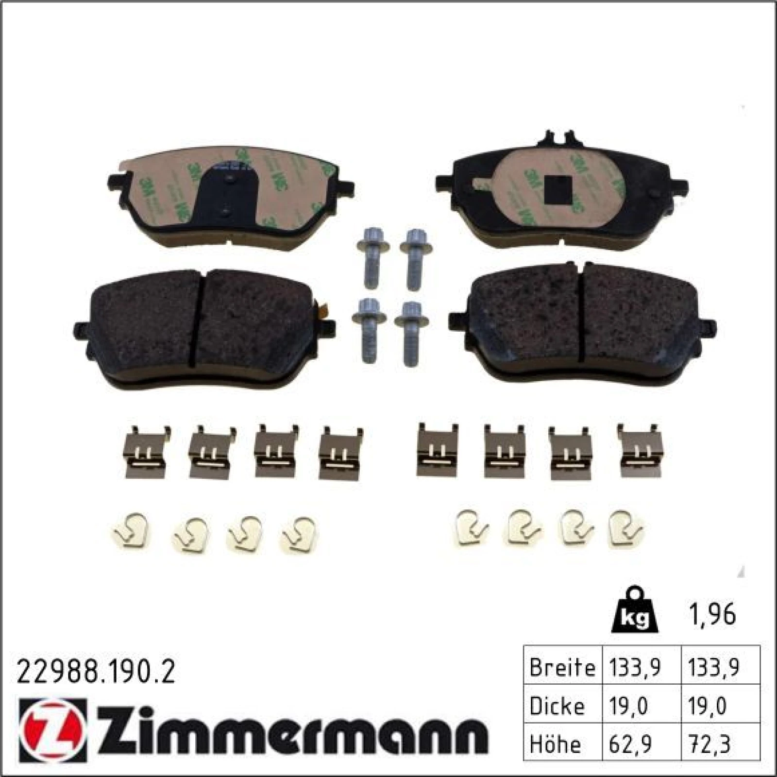 ZIMMERMANN Bremsbelagsatz, Scheibenbremse 22988.190.2