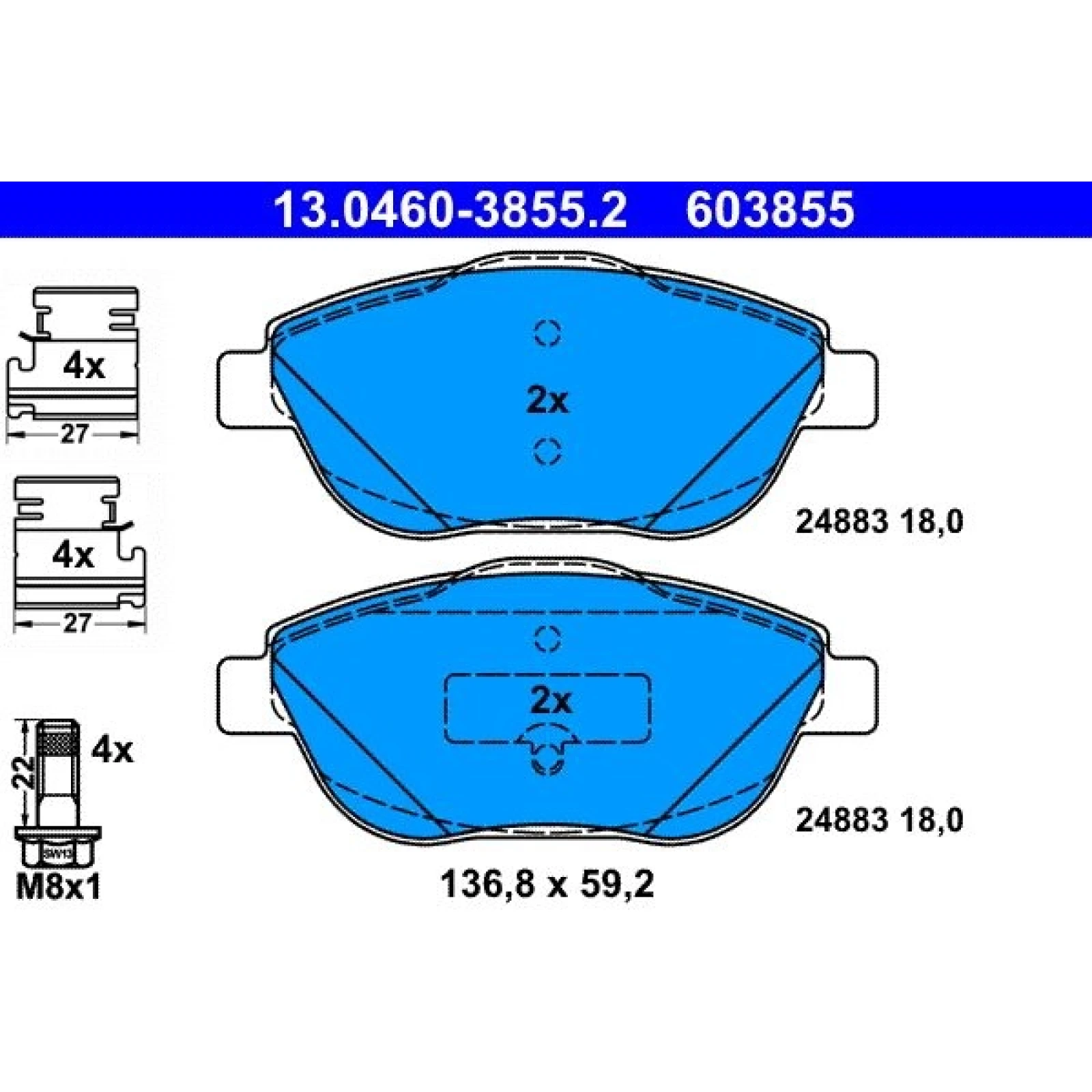 Bremsbelagsatz Peugeot P. 2008 1,2-1,6 13 13.0460-3855.2