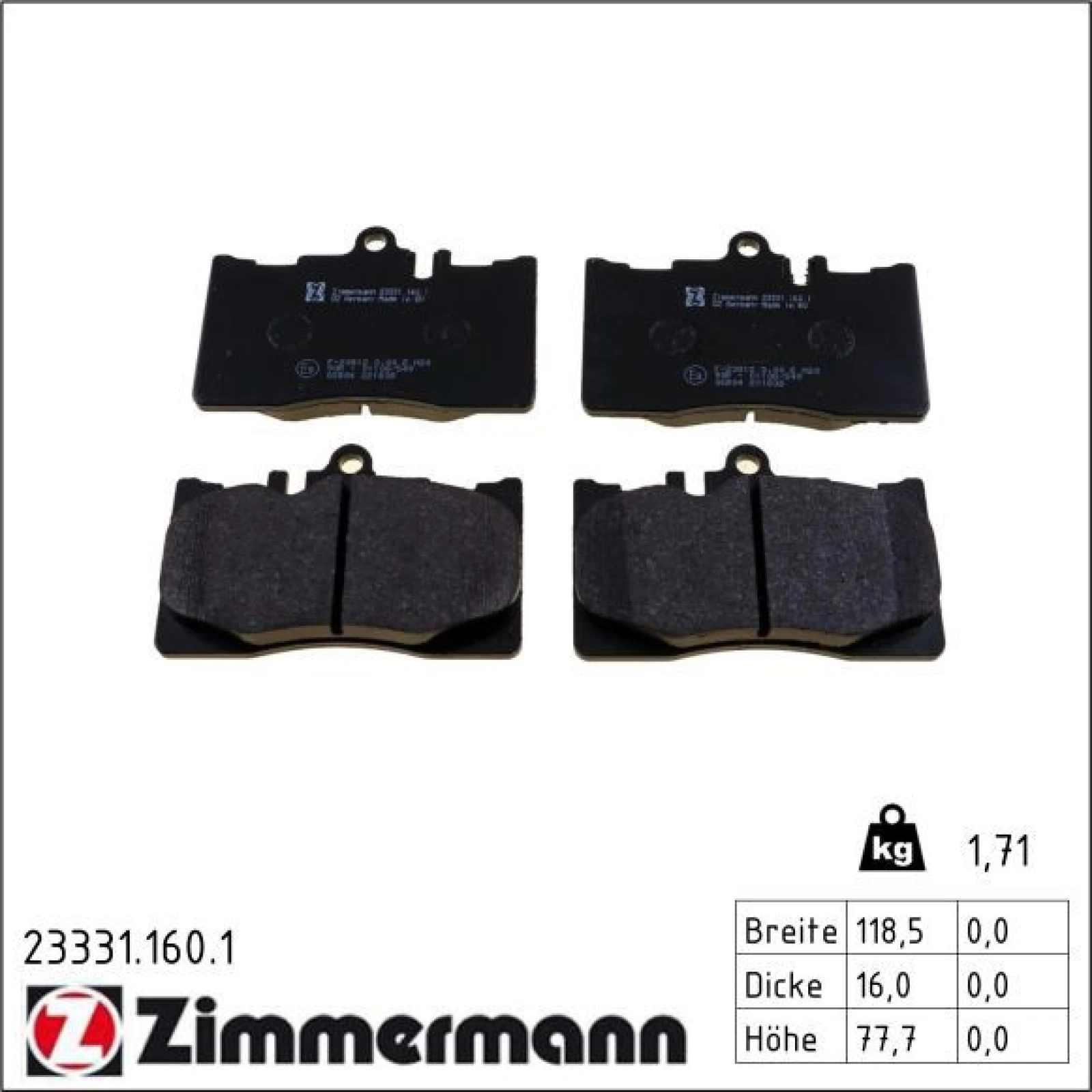 ZIMMERMANN Bremsbelagsatz, Scheibenbremse 23331.160.1