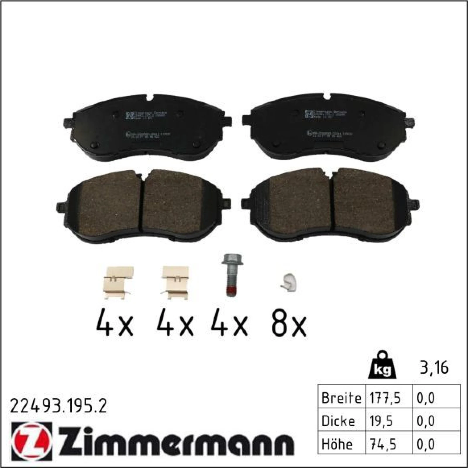 ZIMMERMANN Bremsbelagsatz, Scheibenbremse 22493.195.2
