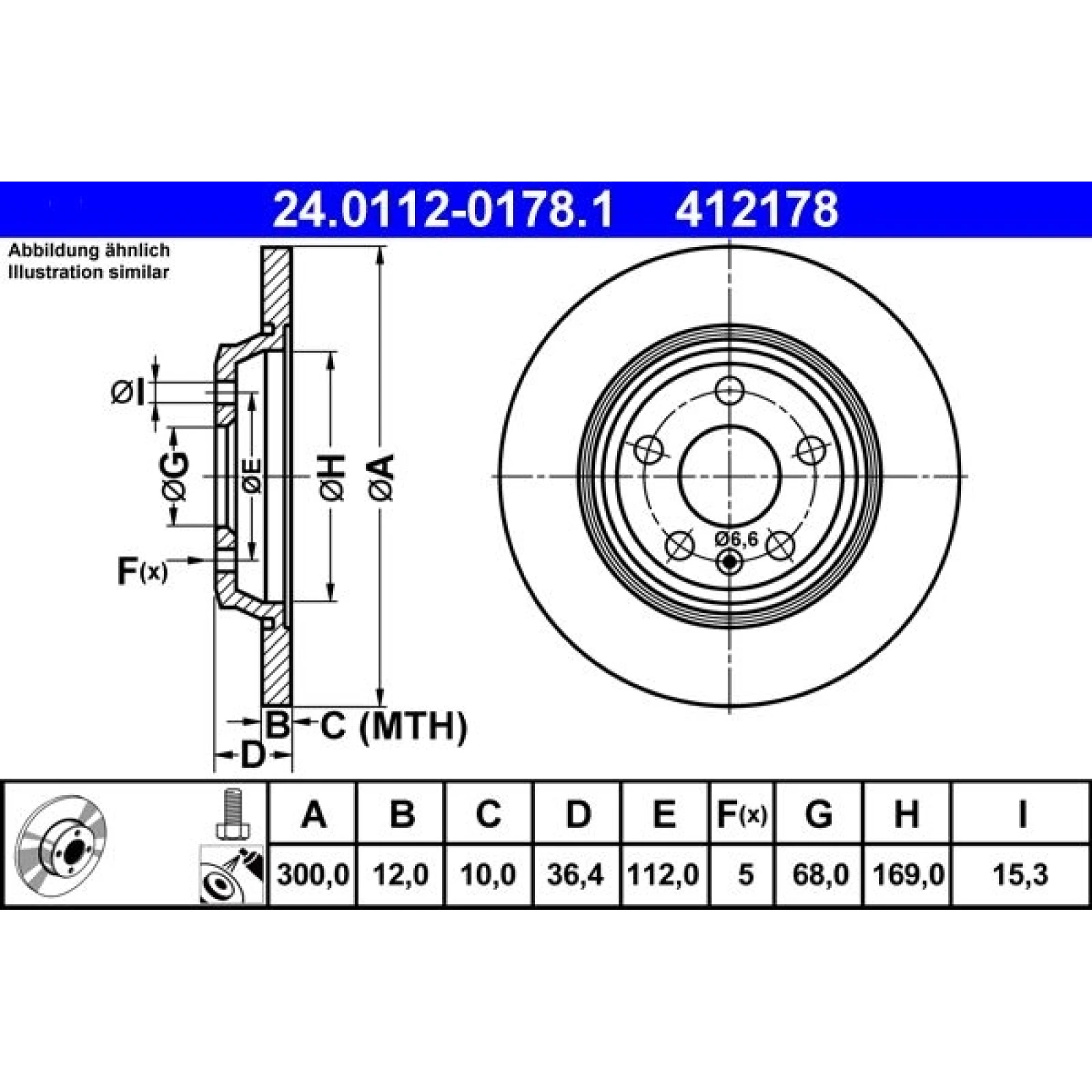 Bremsscheibe Vw T. A4/A5 07-/Q5/A6 09- 300X12 24.0112-0178.1