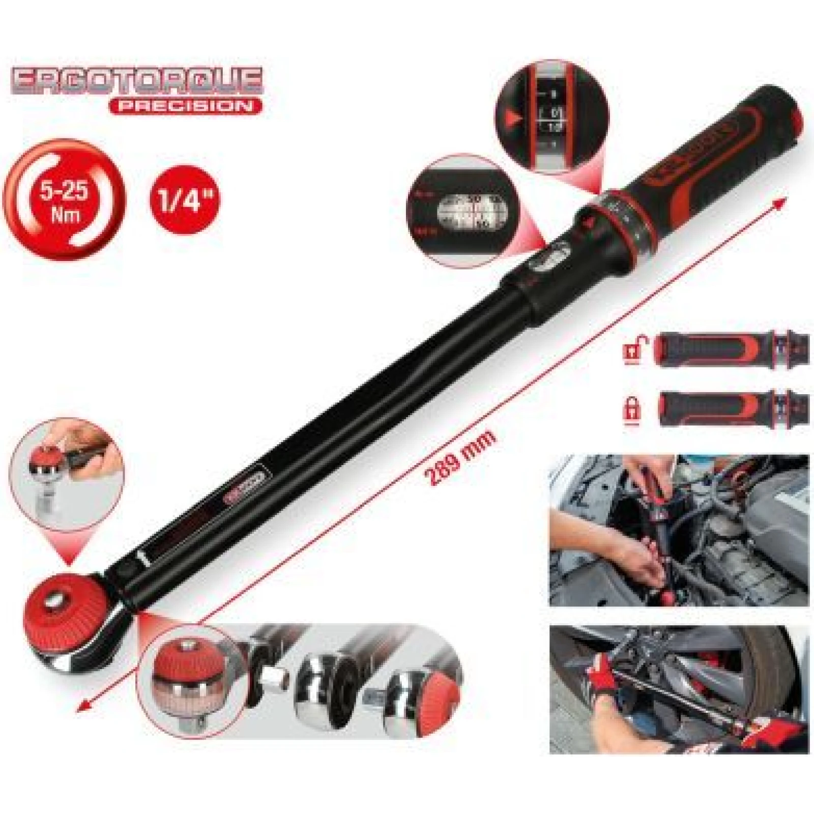 KS TOOLS ERGOTORQUE Präzisions-Drehmomentschlüssel mit Ratschenkopf mit Drehknopfverstellung 516.1412