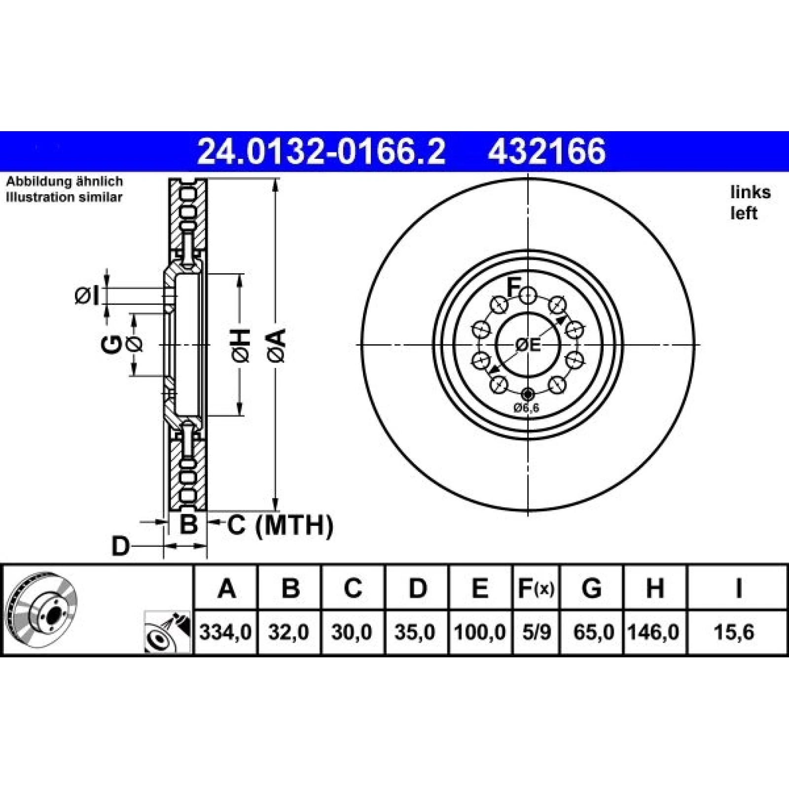 ATE Bremsscheibe VW Vorderachse Golf 4 R32 4 Motion 02-03 Le 24.0132-0166.2