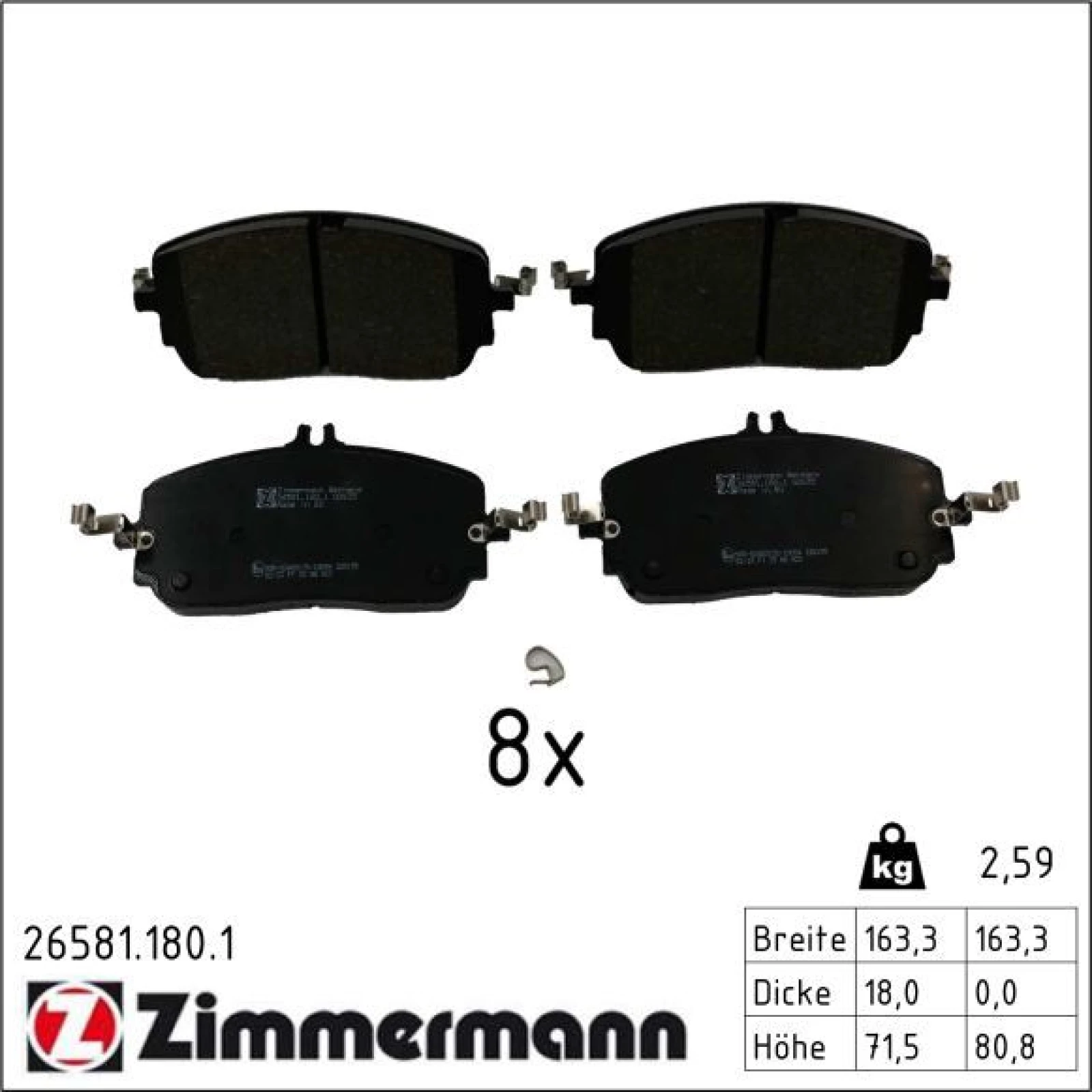 ZIMMERMANN Bremsbelagsatz, Scheibenbremse 26581.180.1