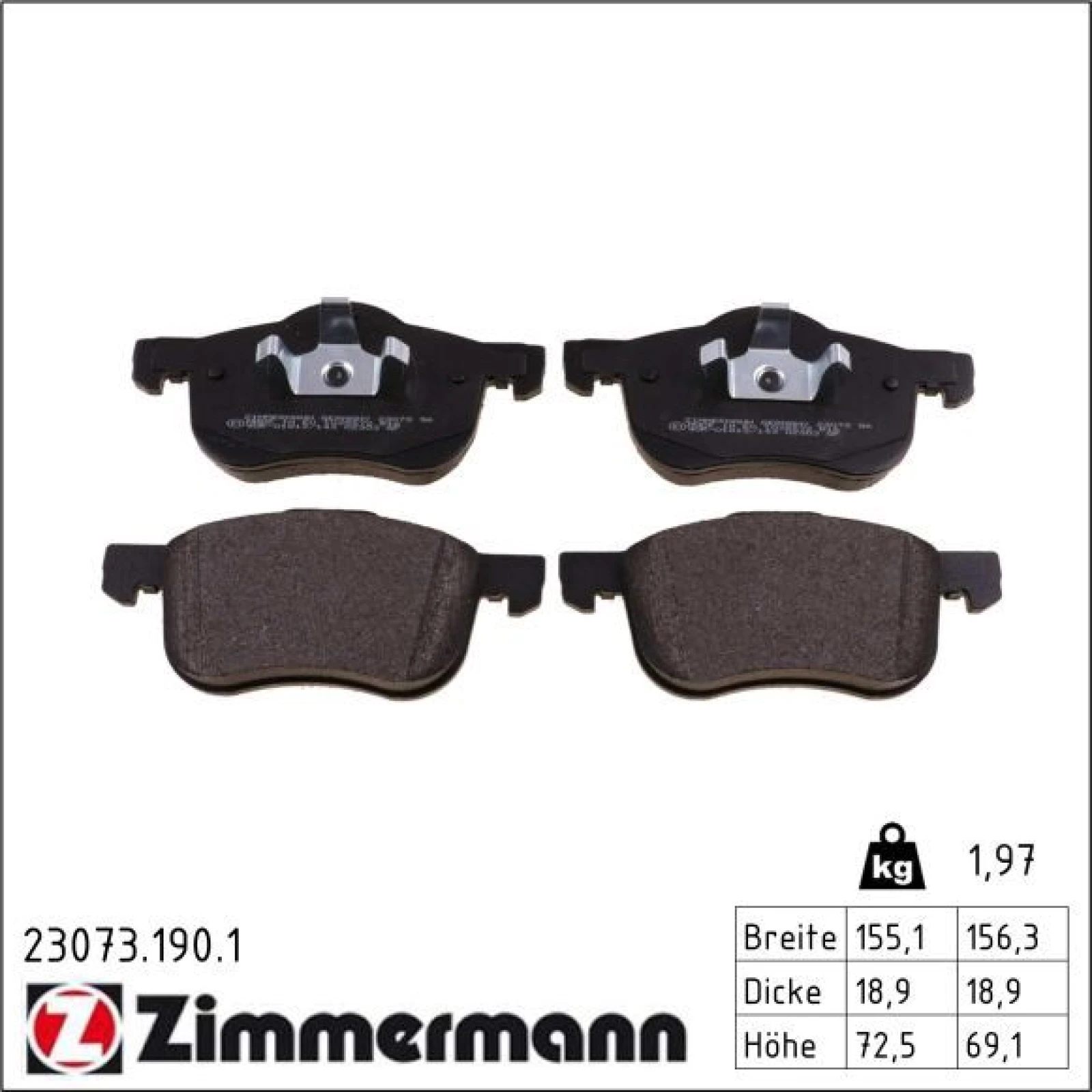 ZIMMERMANN Bremsbelagsatz, Scheibenbremse 23073.190.1