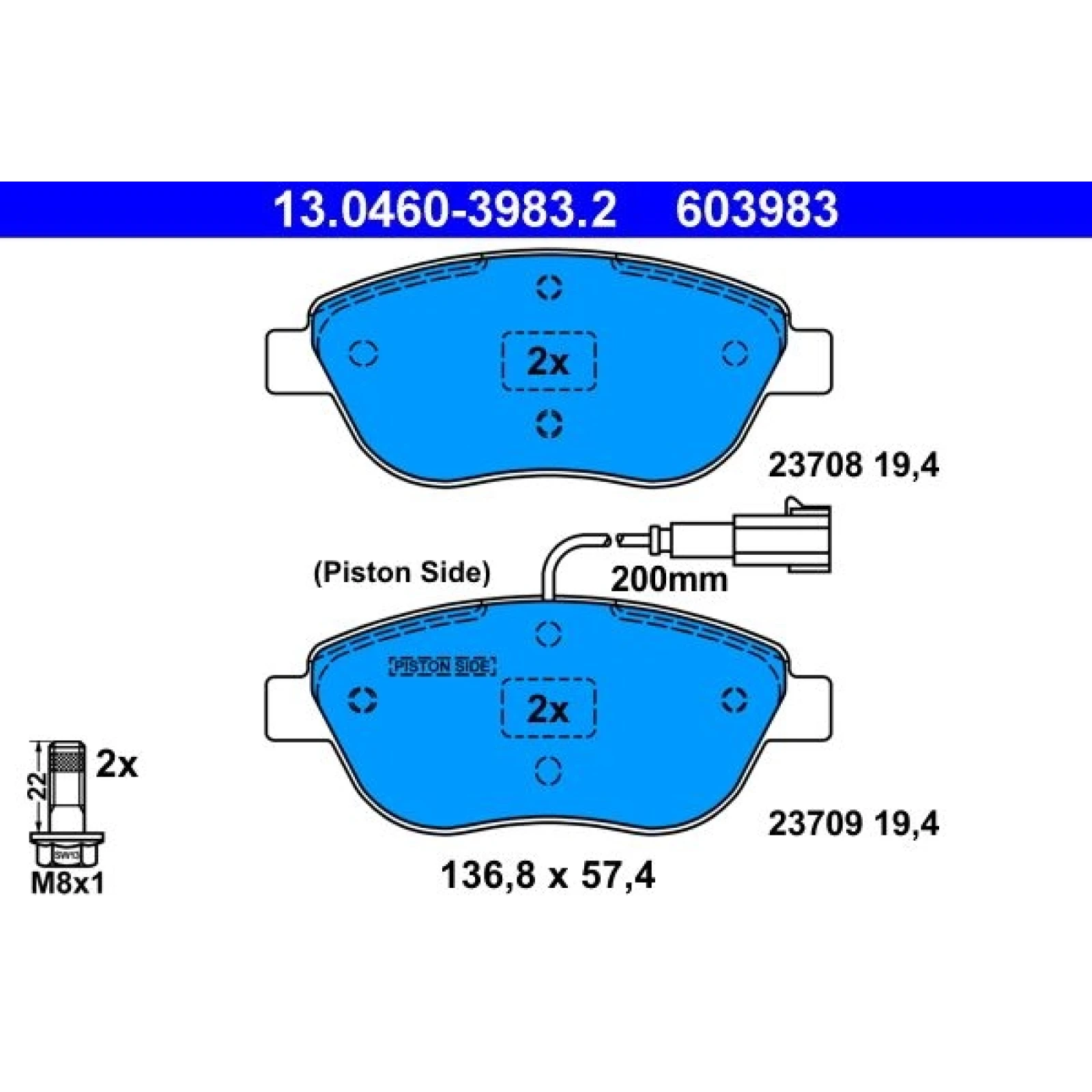 ATE Bremsbelagsatz Fiat Vorderachse Bravo 07-/Stilo 01 13.0460-3983.2