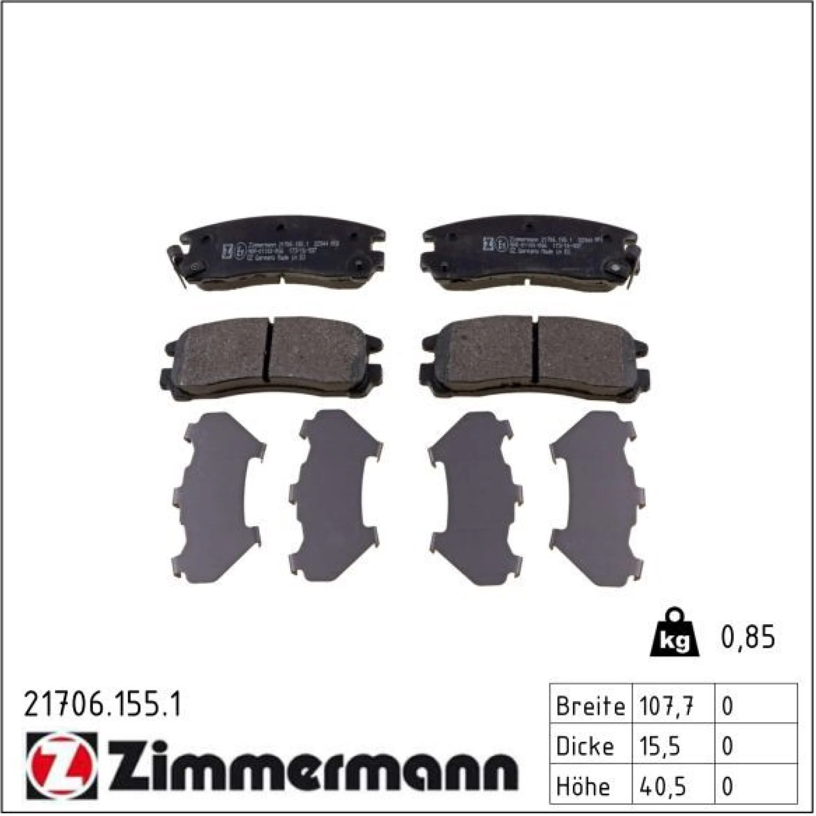 ZIMMERMANN Bremsbeläge 21706.155.1