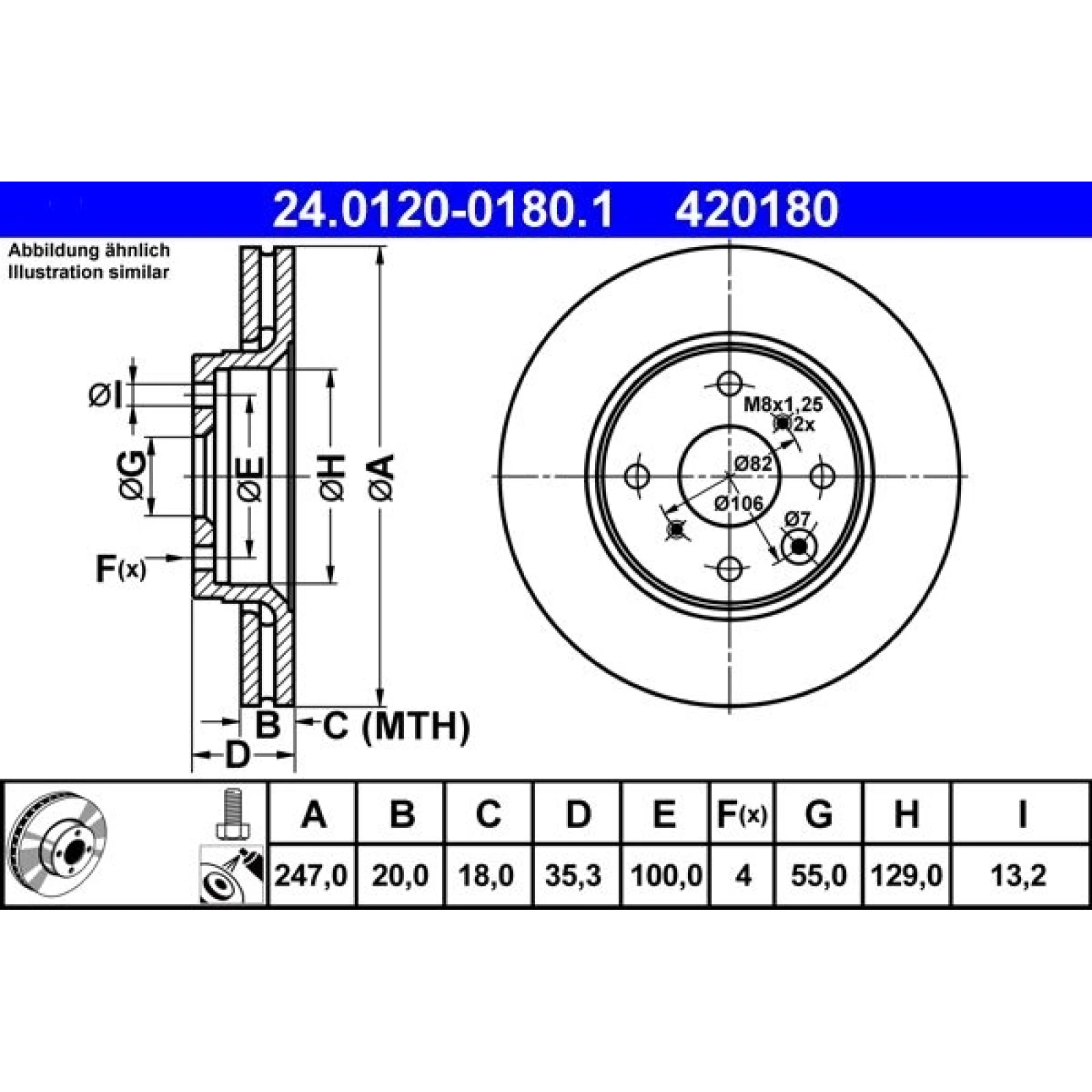 ATE Bremsscheibe Citroen Vorderachse C1 1.0-1.2/1.4 HDi 05 24.0120-0180.1