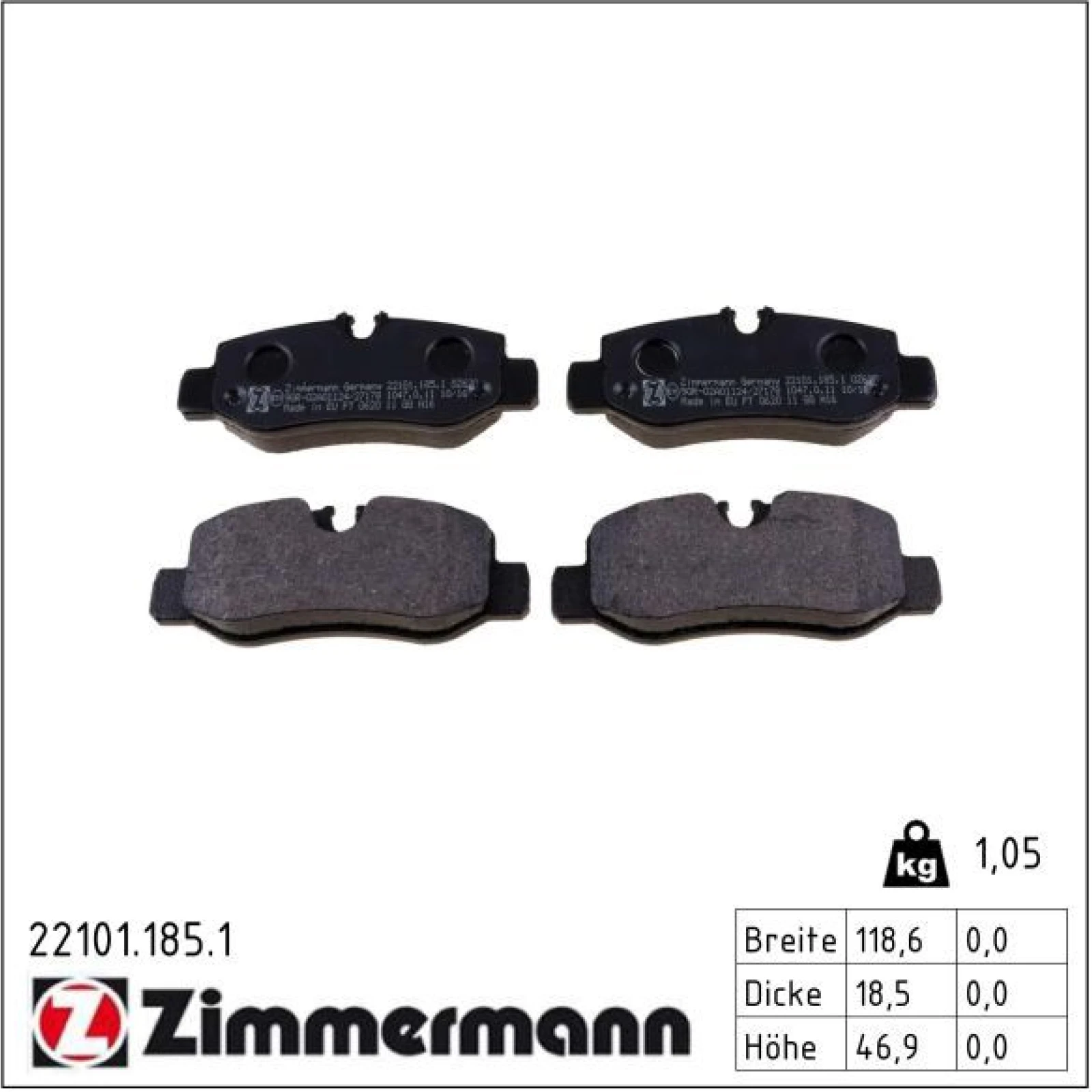 ZIMMERMANN Bremsbeläge 22101.185.1