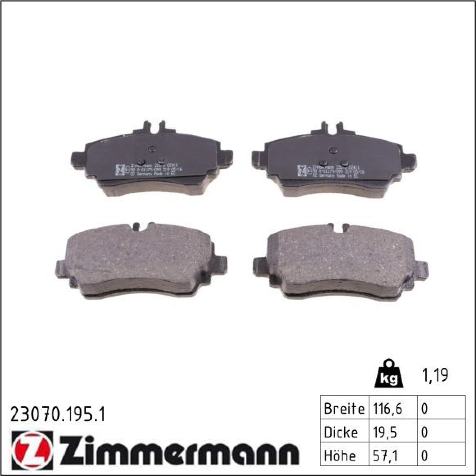 ZIMMERMANN Bremsbeläge 23070.195.1