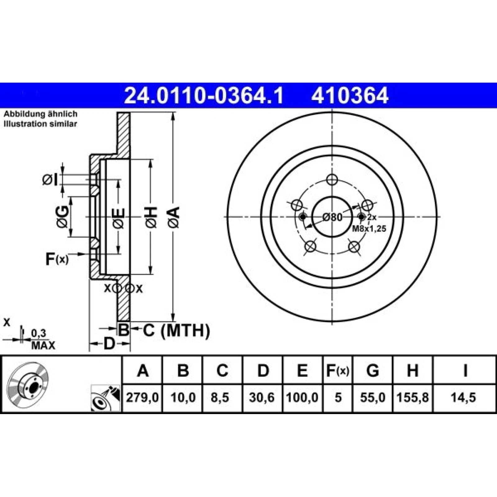 Bremsscheibe Toyota T. Urban Cruiser 1.4 D-4D 4Wd 09-14 24.0110-0364.1