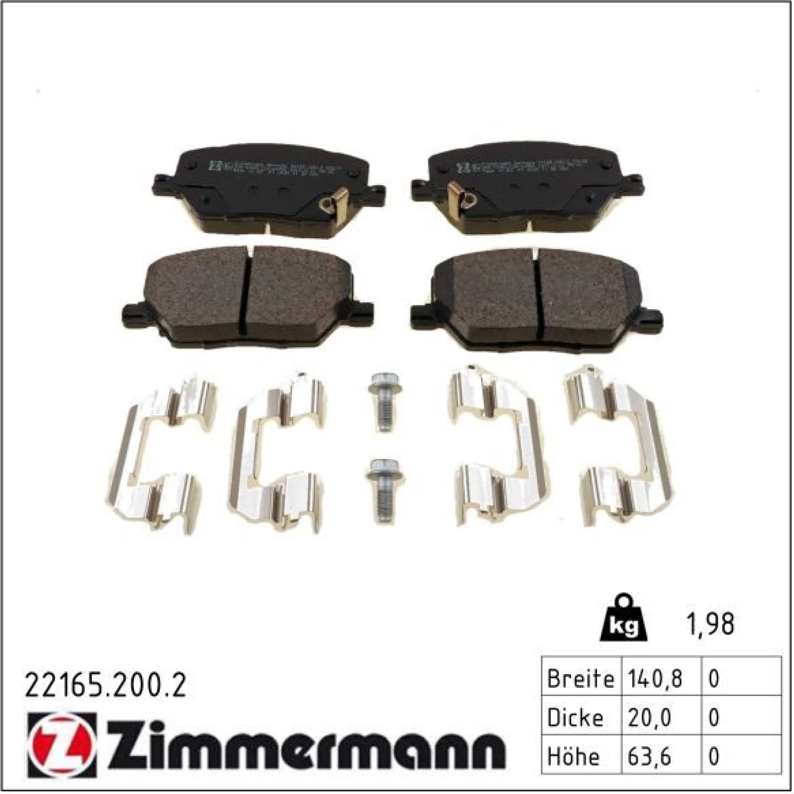ZIMMERMANN Bremsbelagsatz, Scheibenbremse 22165.200.2