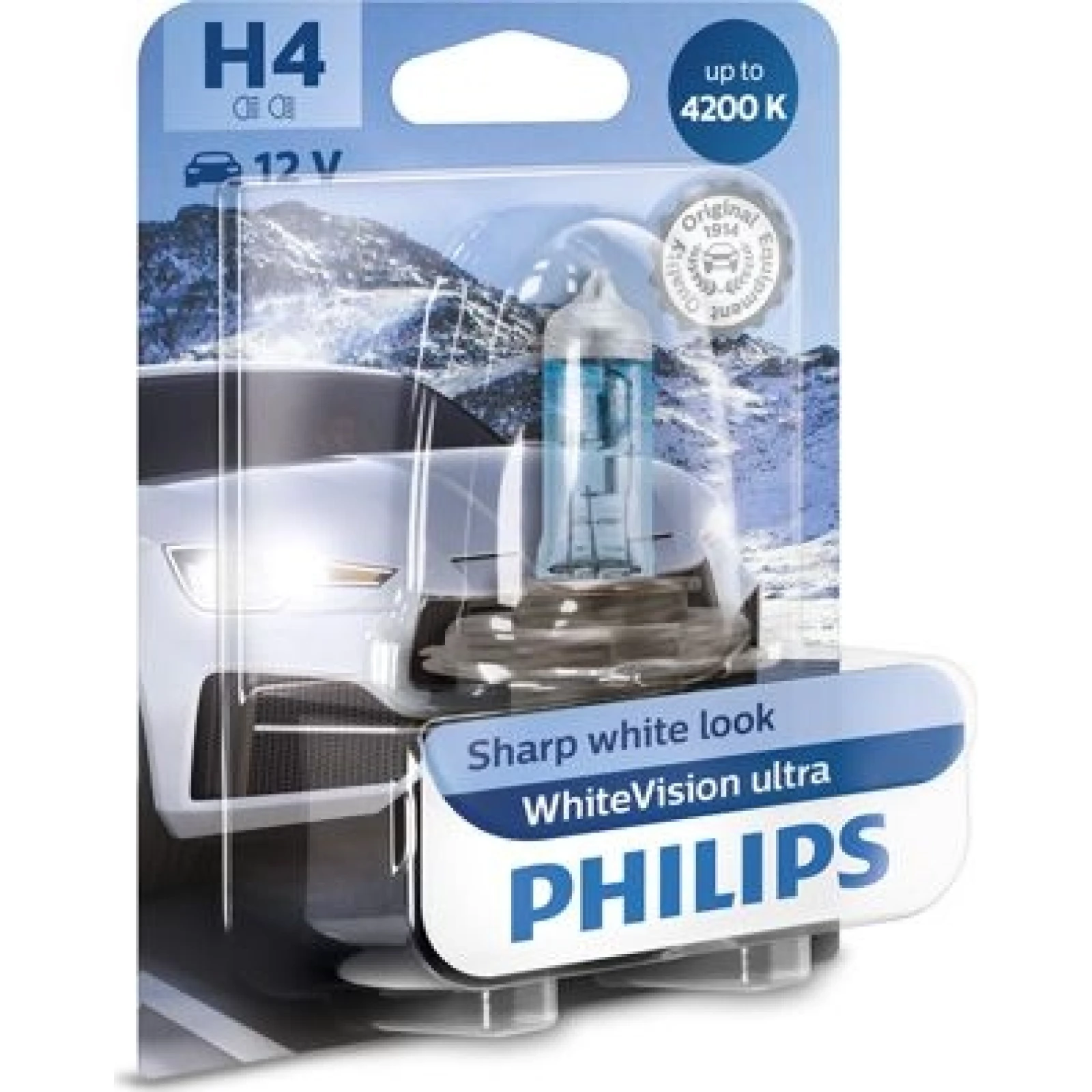 H4 12V 60/55W P43t WhiteVision Ultra 4200K 1 Stück Blister Philips 12342WVUB1