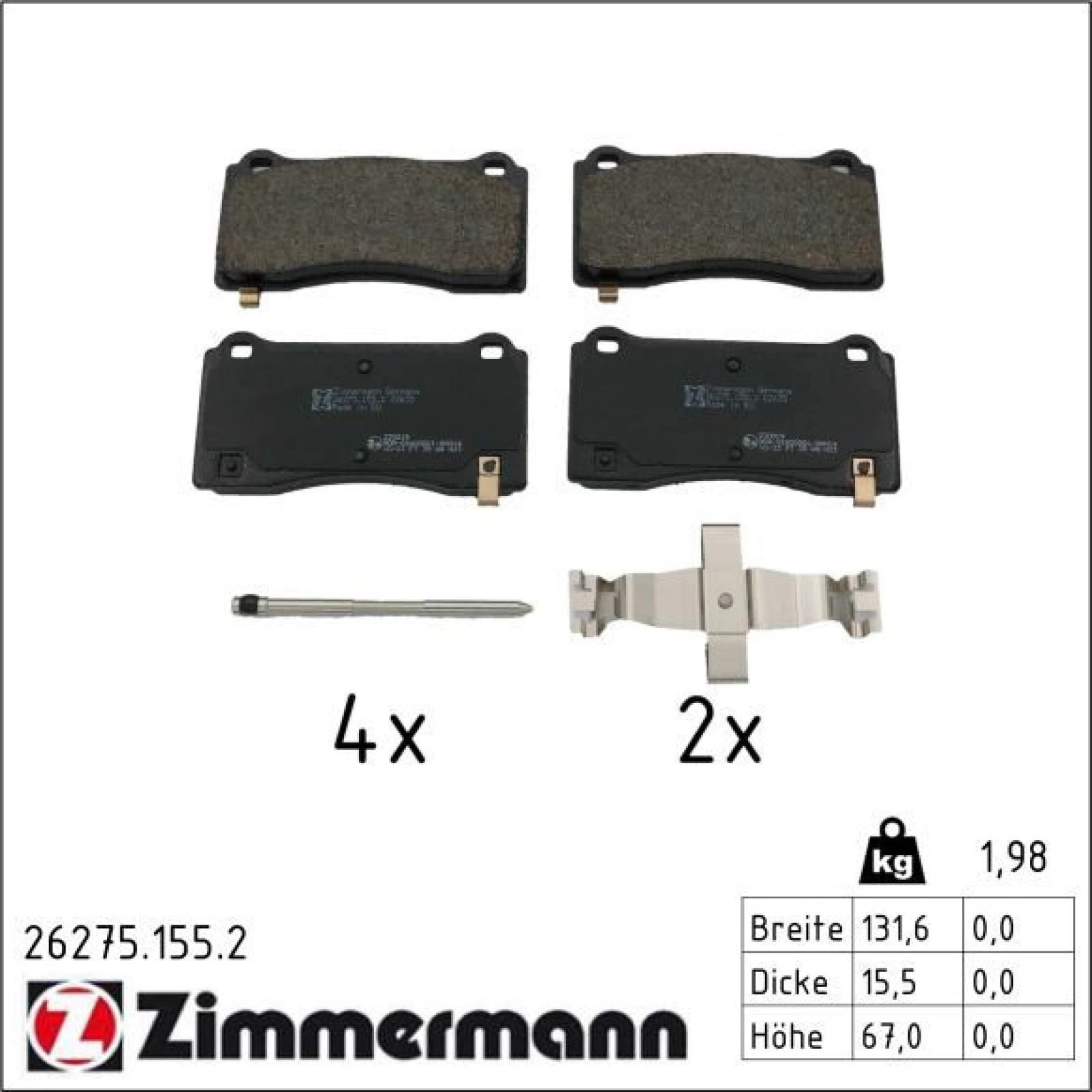 ZIMMERMANN Bremsbelagsatz, Scheibenbremse 26275.155.2