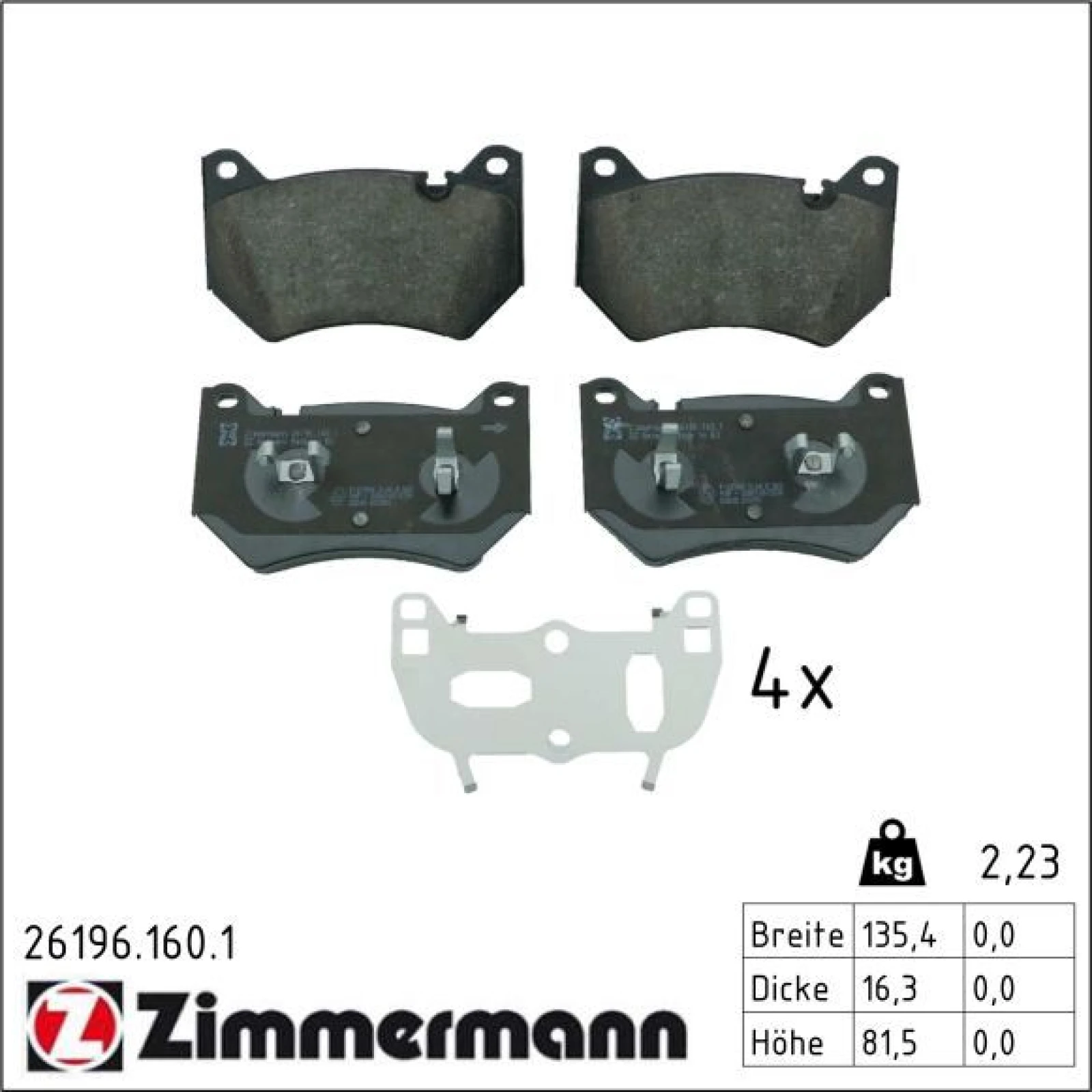 ZIMMERMANN Bremsbelagsatz, Scheibenbremse 26196.160.1