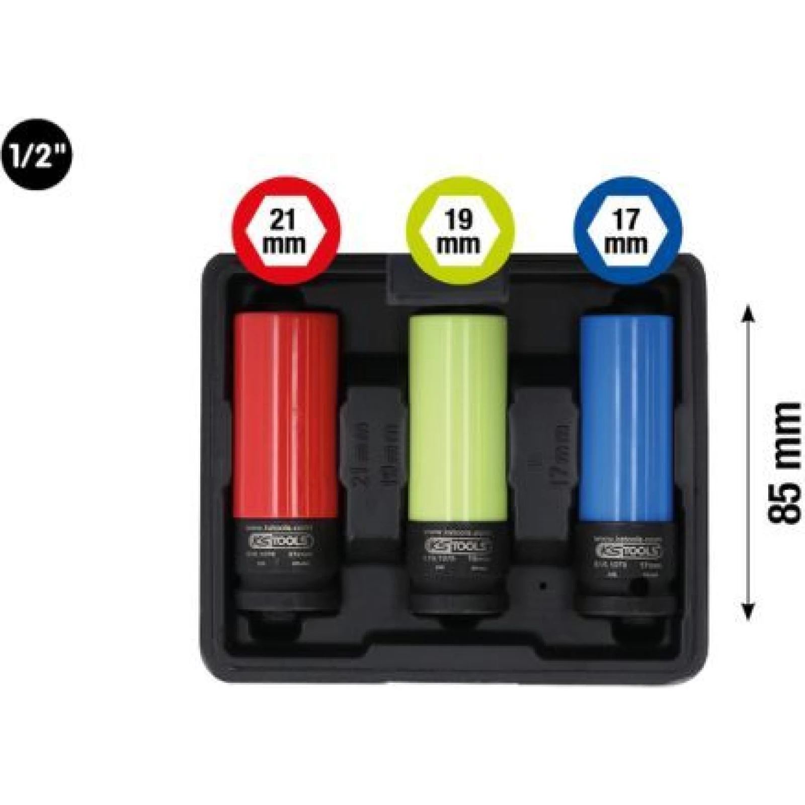 KS TOOLS 1/2-Zoll-Aluminiumfelgen-Power-Radmuttern-Satz, robust, 3-teilig 515.1070