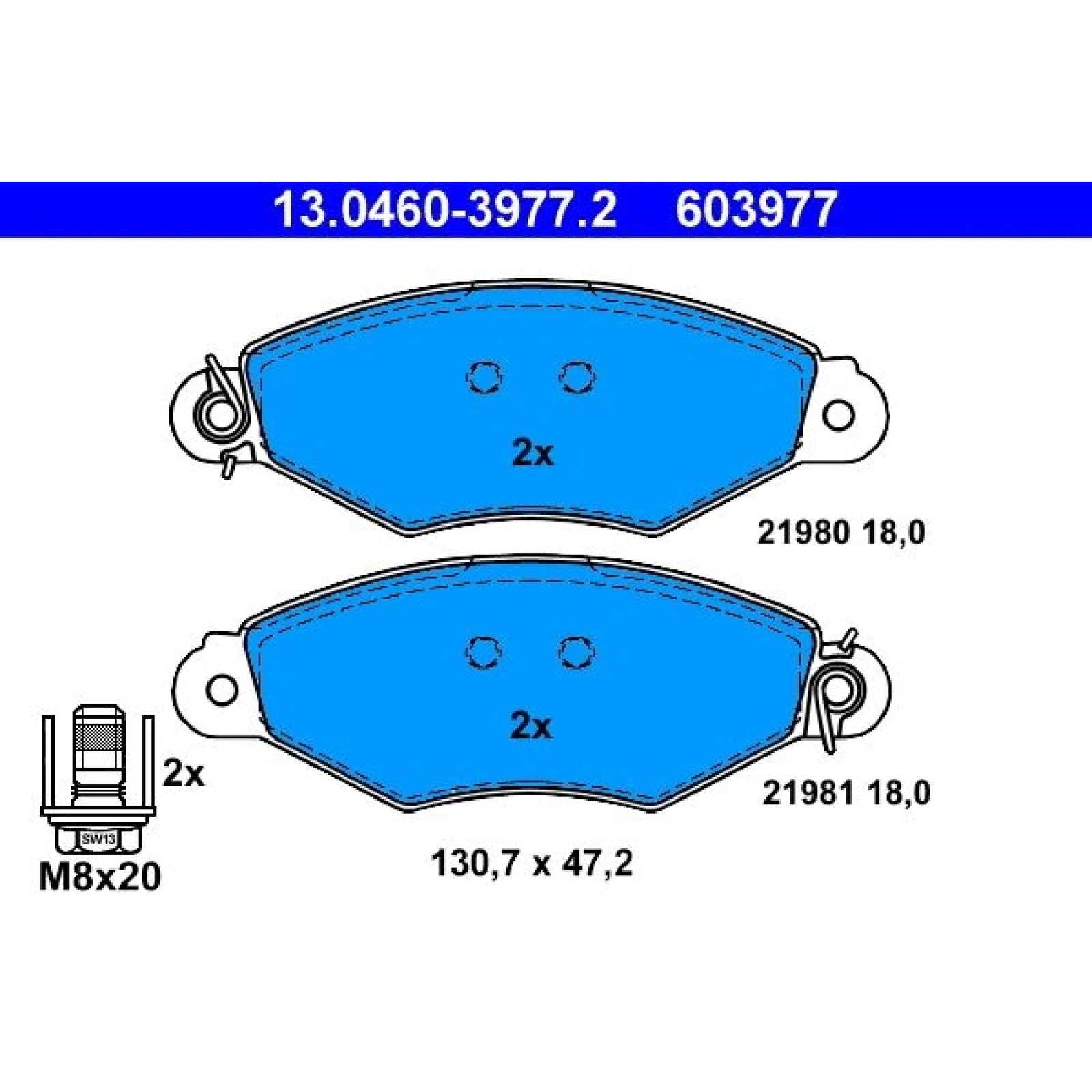 Bremsbelagsatz Nissan P. Kubistar 1.2-1.6 16V 03-09 13.0460-3977.2