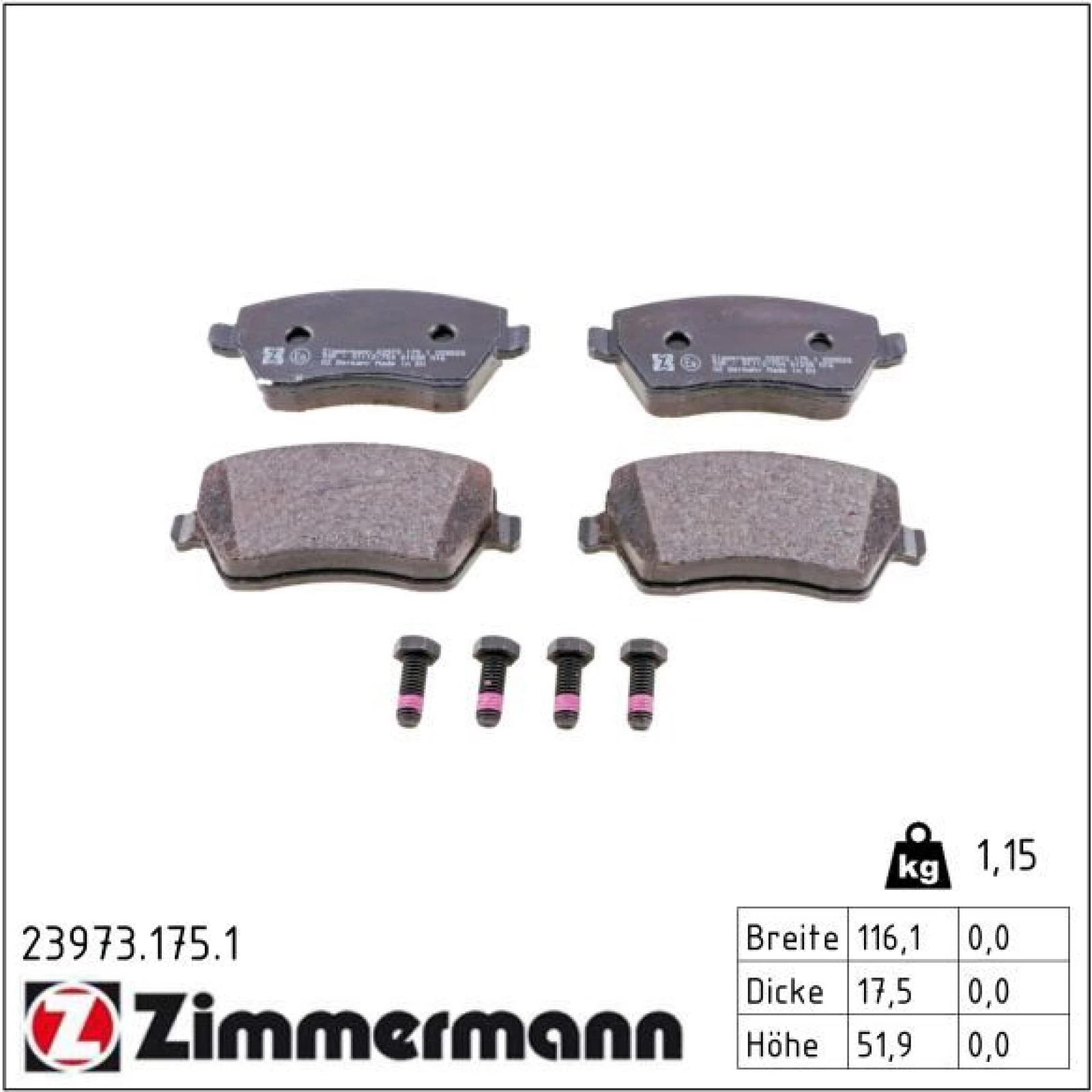ZIMMERMANN Bremsbelagsatz, Scheibenbremse 23973.175.1