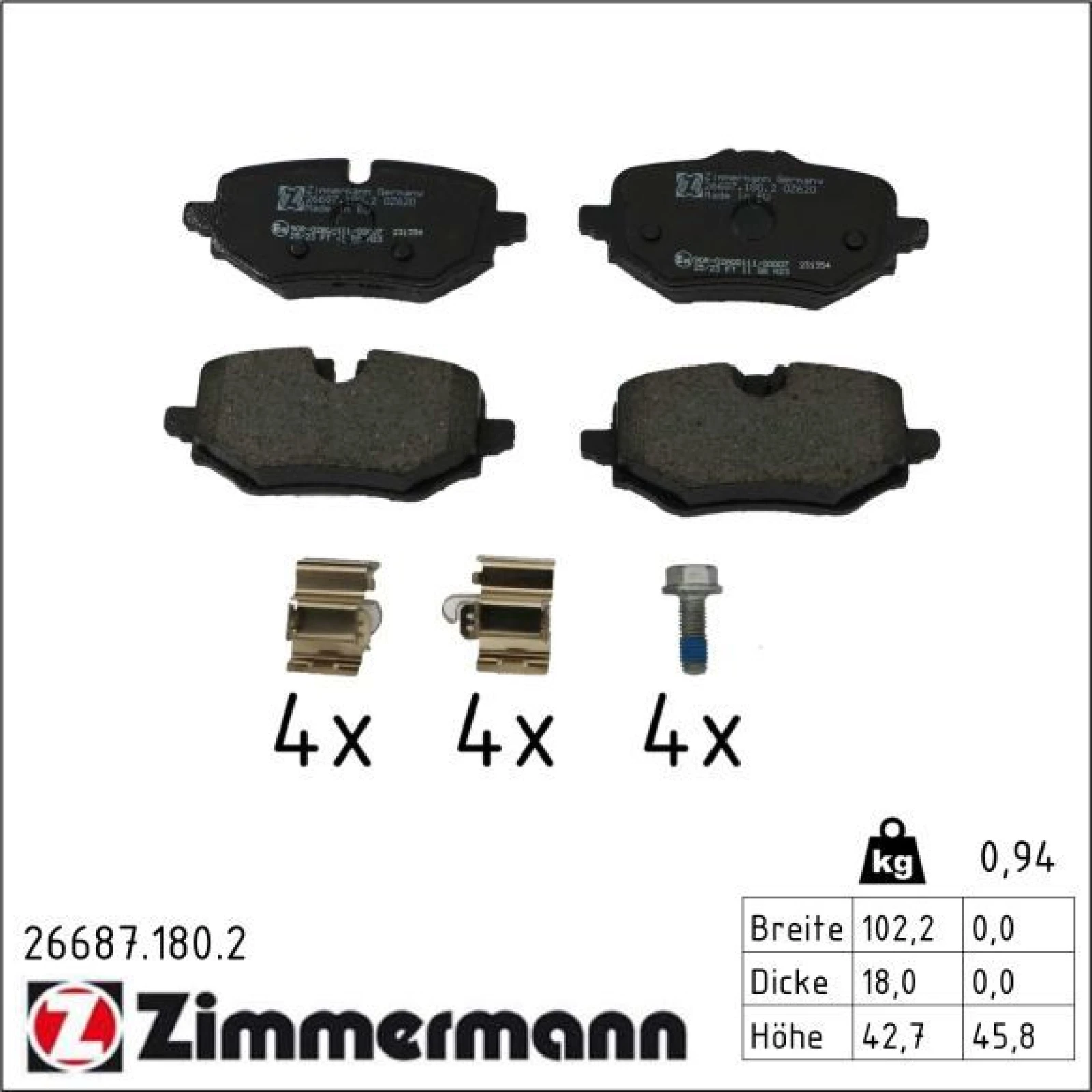 ZIMMERMANN Bremsbelagsatz, Scheibenbremse 26687.180.2