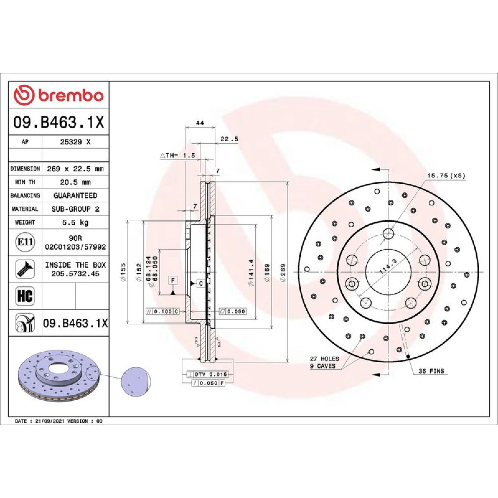 BREMBO Bremsscheibe XTRA VA 09.B463.1X