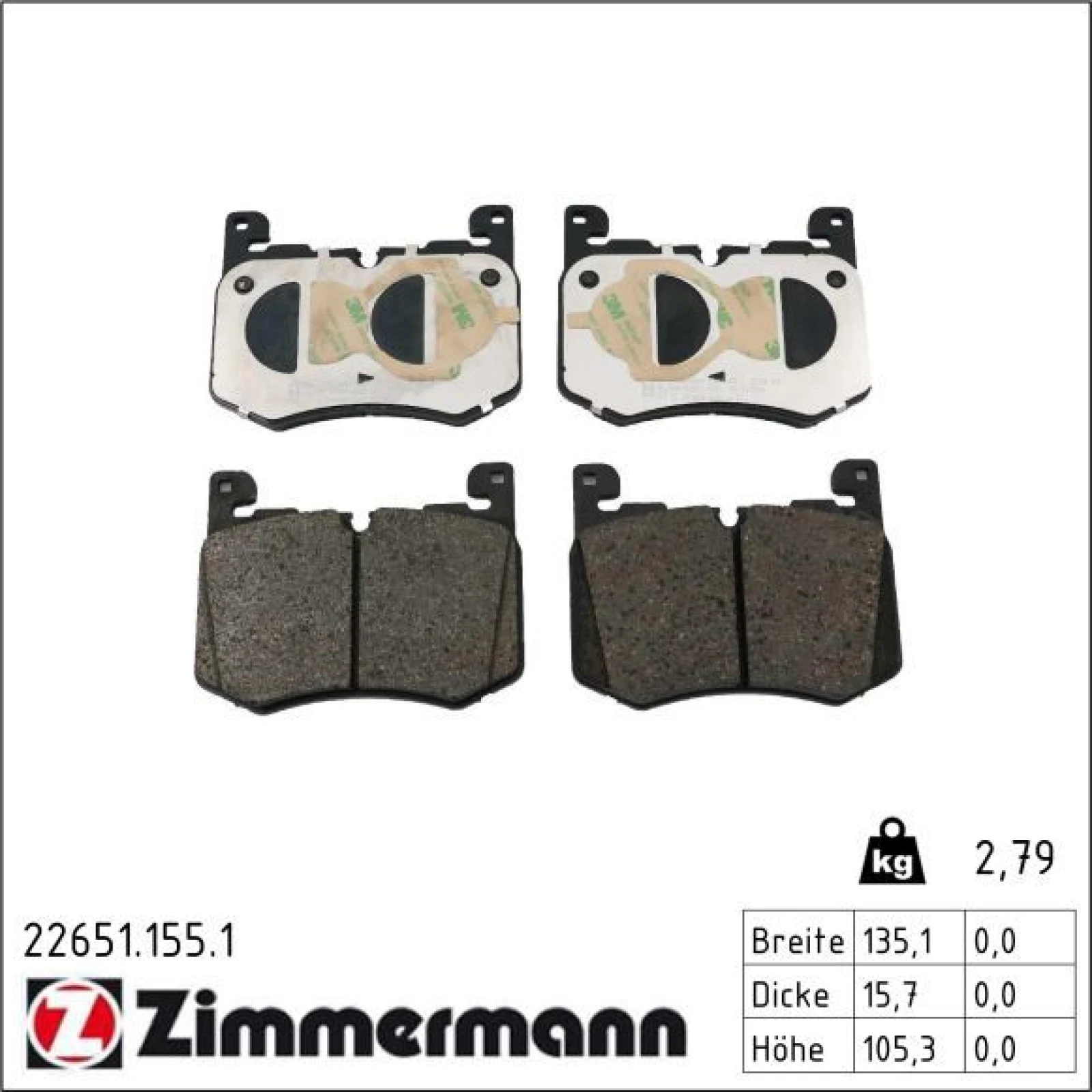 ZIMMERMANN Bremsbelagsatz, Scheibenbremse 22651.155.1