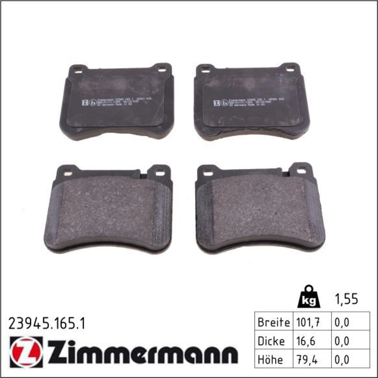 ZIMMERMANN Bremsbeläge 23945.165.1