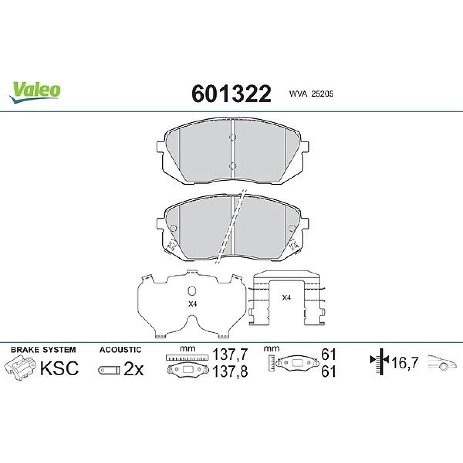VALEO Bremsbeläge 601322