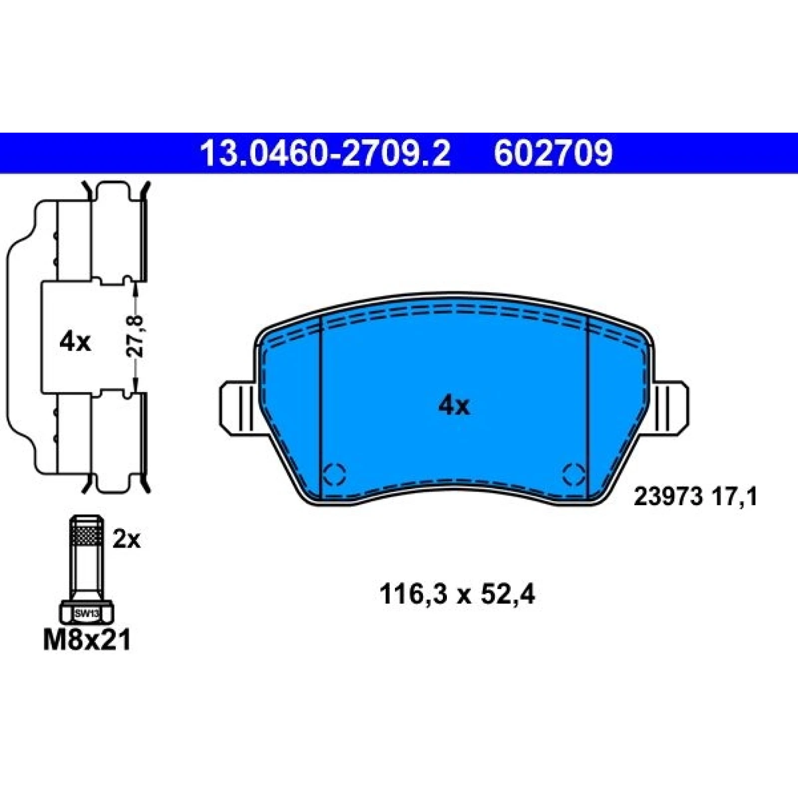 Bremsbelagsatz Renault P. Clio 05-/Kangoo 08- Ko A 14/Swift/Micra/Note/Db Citan/Dokker/Duster/Logan/Lodgy/Thalia 13.0460-2709.2