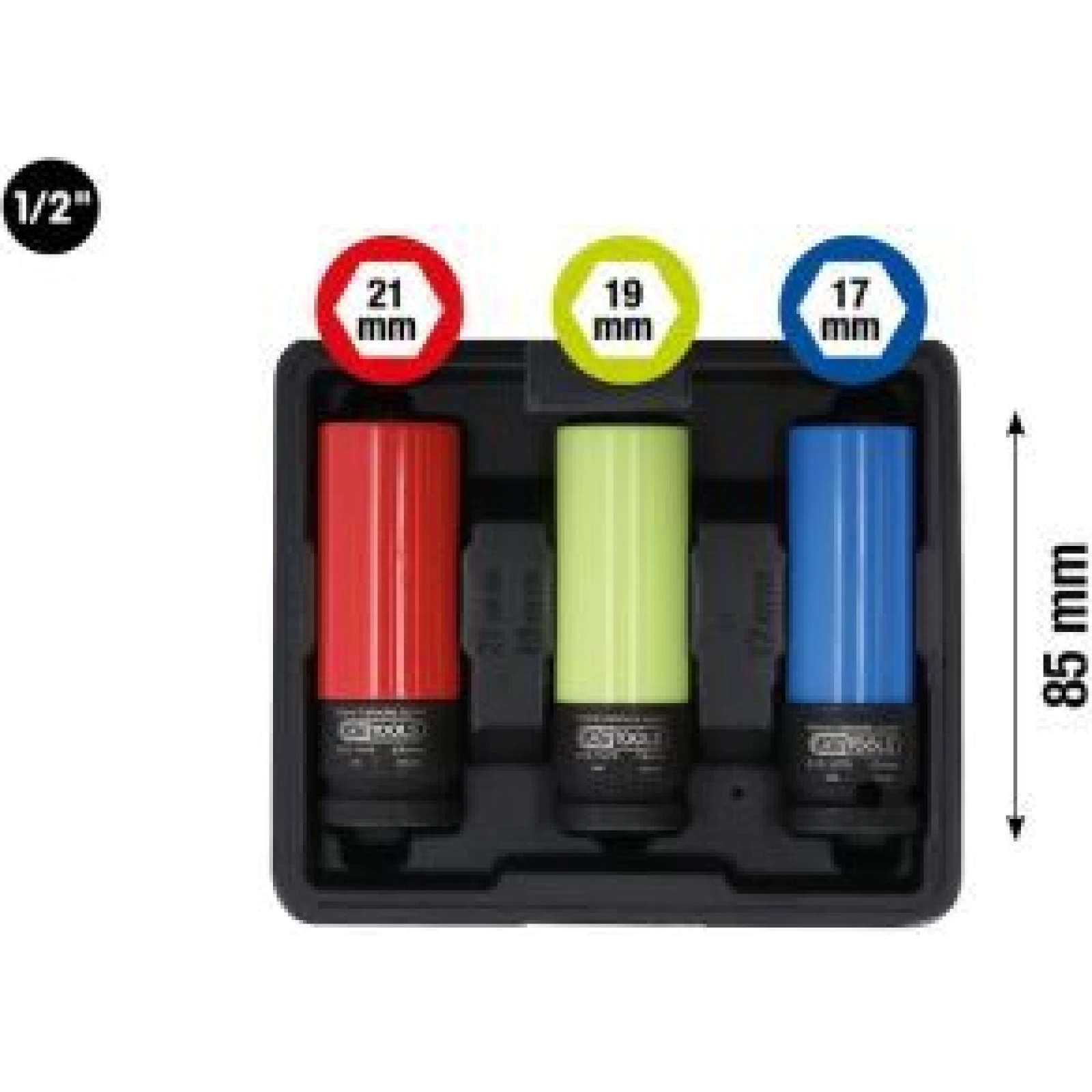 KS TOOLS 1/2-Zoll-Aluminiumfelgen-Power-Radmuttern-Satz, robust, 3-teilig 515.1070
