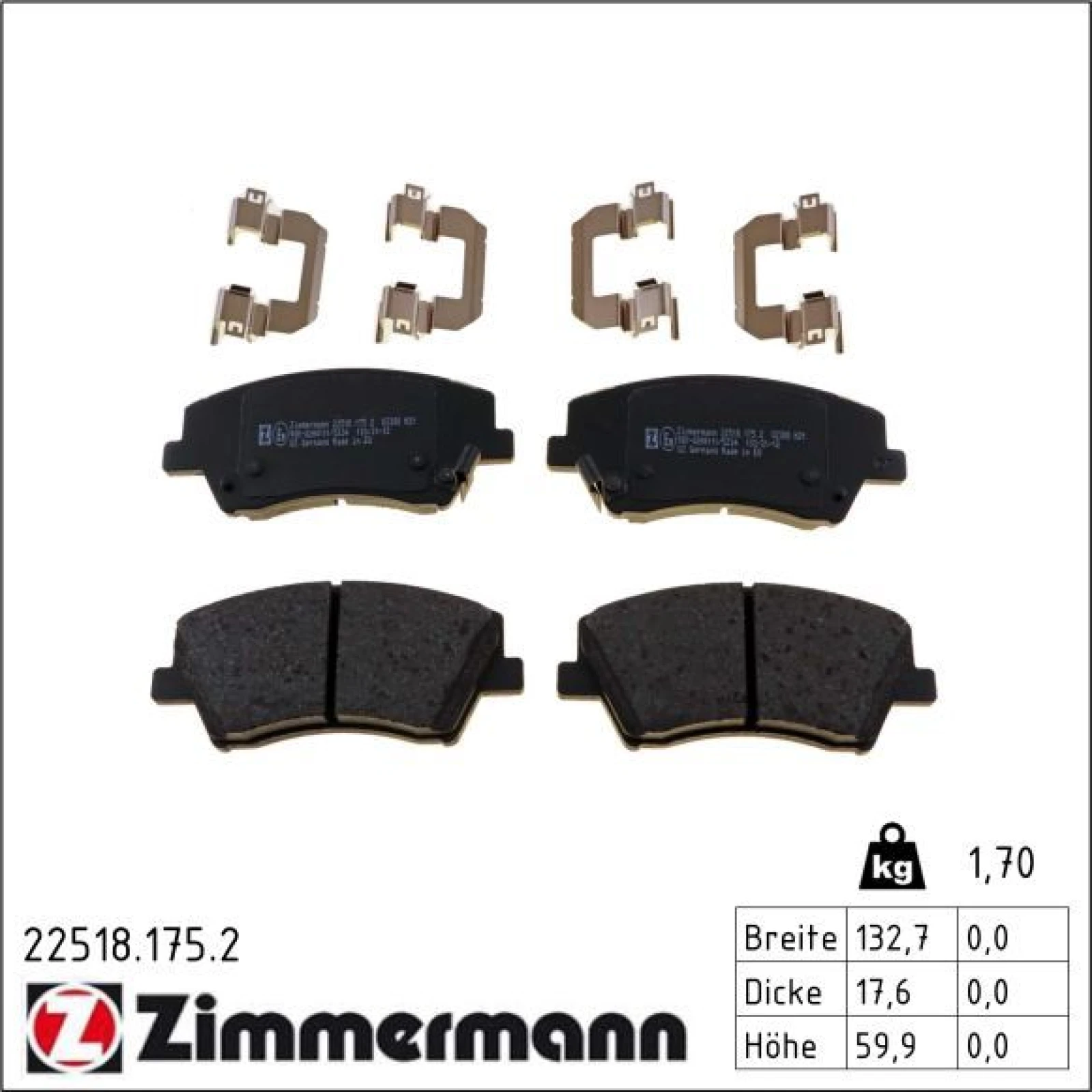 ZIMMERMANN Bremsbelagsatz, Scheibenbremse 22518.175.2
