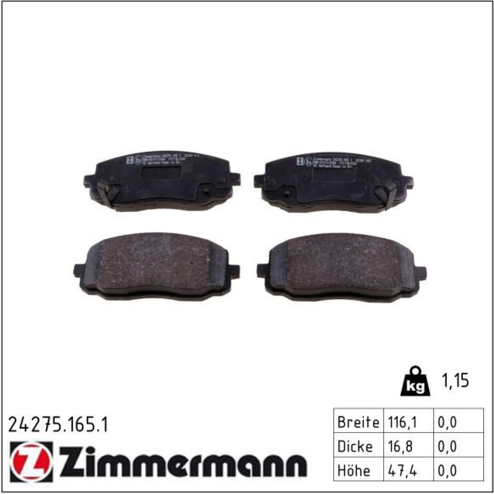 ZIMMERMANN Bremsbeläge 24275.165.1
